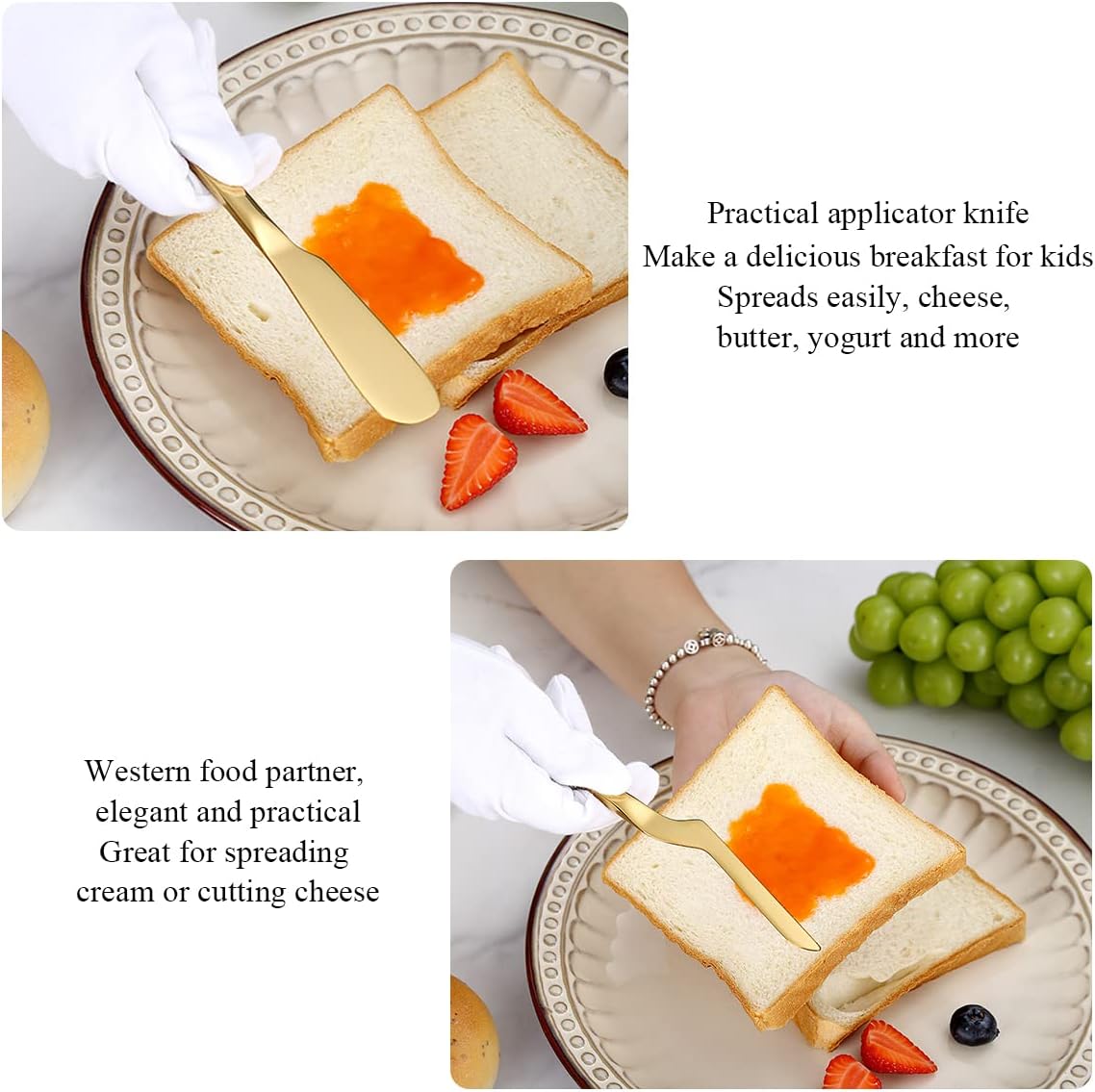 Gold Cheese Knife Set of 5, suitable for all types of cheese, gold-plated titanium cheese cutter, ergonomic design, comfortable to hold, cutting butter spatula