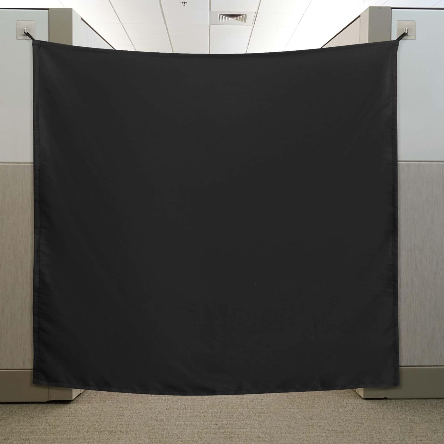Pinkunn 40 x 48 Inch Office Cubicle Curtain with Stainless Steel Self-Adhesive Hooks Portable Privacy Door Partition Room Office Partition (Black)