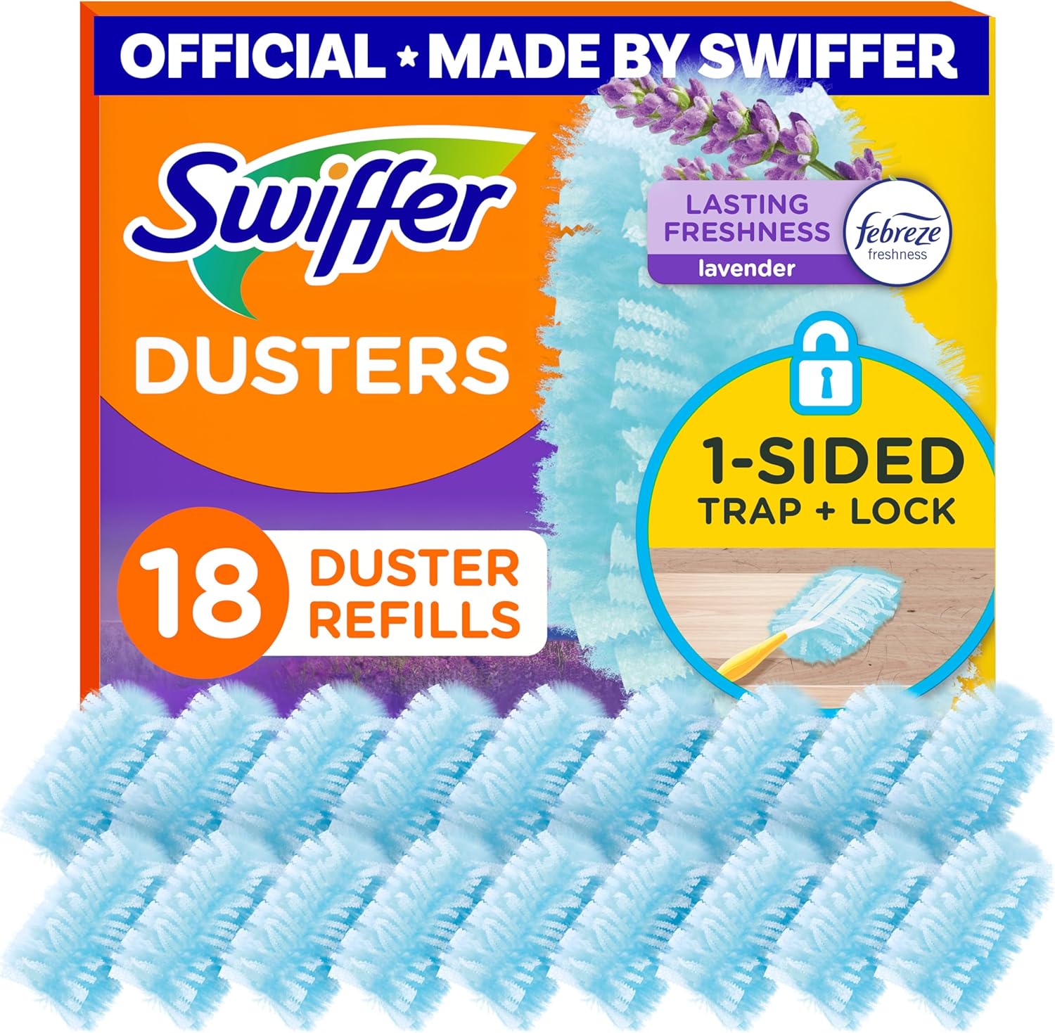 Swiffer Dusting Duster Replacement Set for Cleaning, Feather and Microfiber Dusting Dusters Disposable Replacement for Dusting Furniture, Blinds, Ceiling Fans, Walls, Helps Remove Allergens, Lavender, 18 ct.