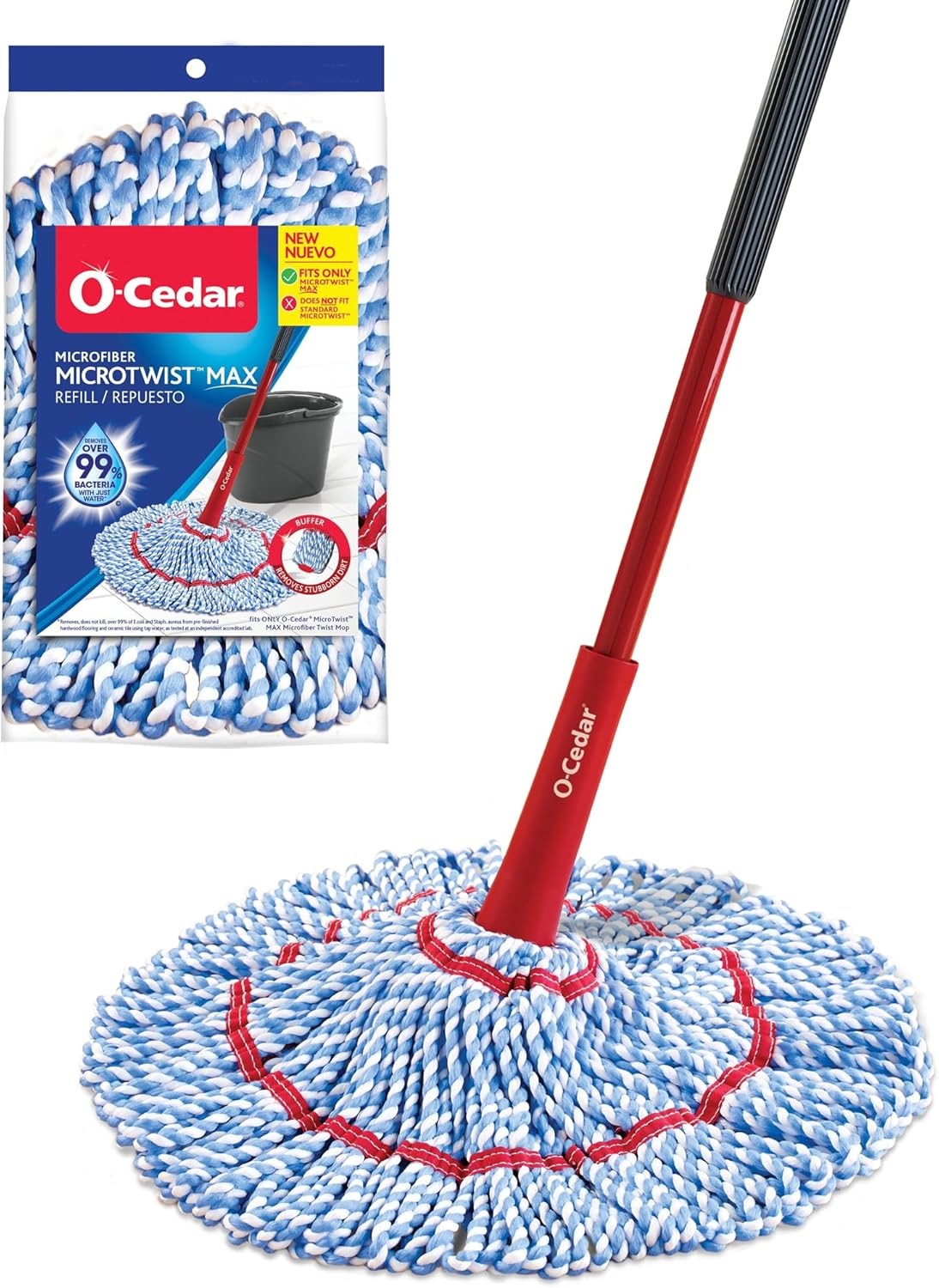 O-Cedar MicroTwist MAX Microfiber Twist Mop with 1 Extra Replacement | With Hands-Free Wringer | Extra Large 45.72cm Mop Head | For all floor types