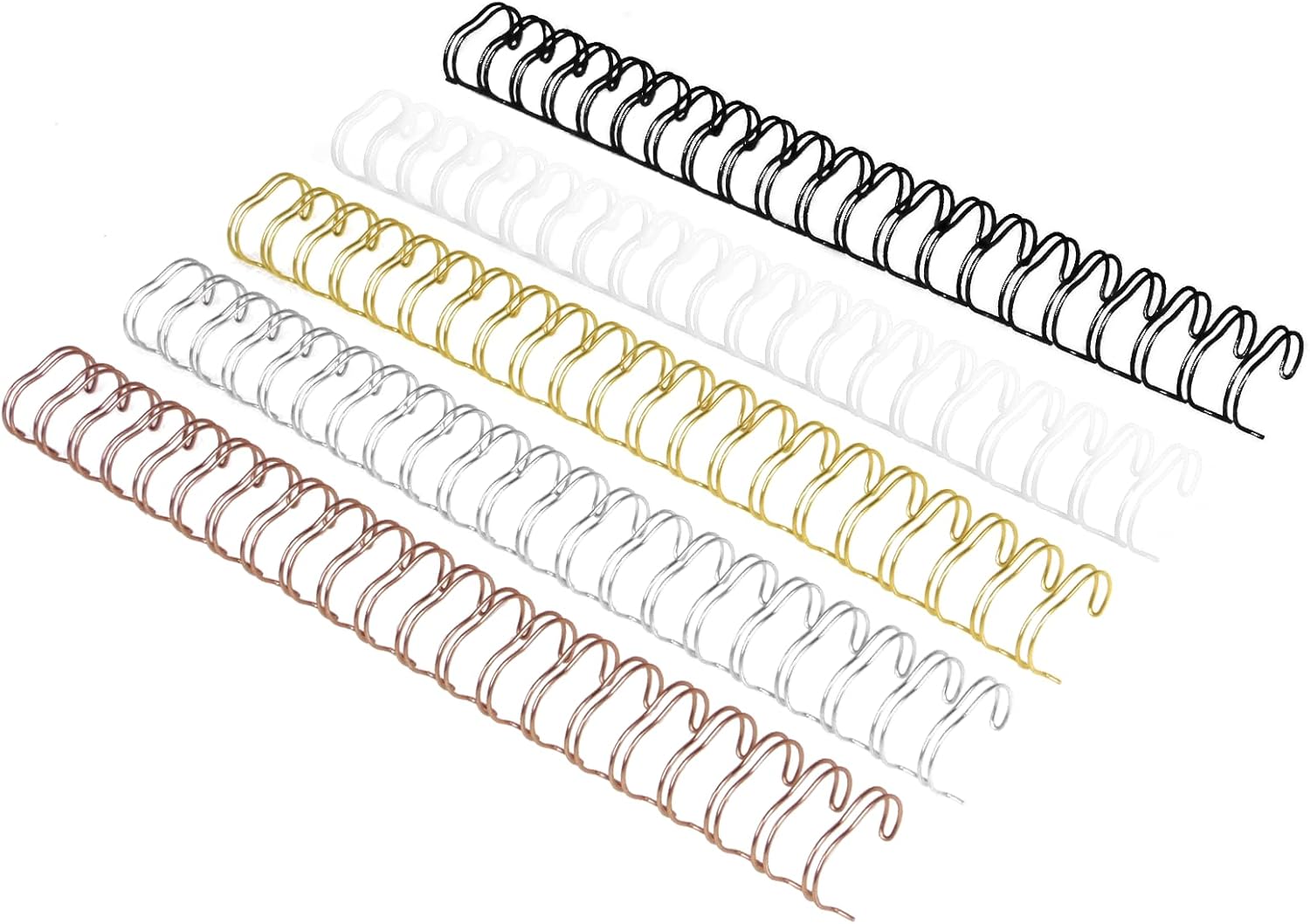 Double Loop Binding Coil, 5/8 inch, 21 holes, 2:1 spacing, Binding Capacity 25-145 sheets, Letter Size, Pack of 50, Black, White, Rose Gold, Silver, Gold Multicolor or