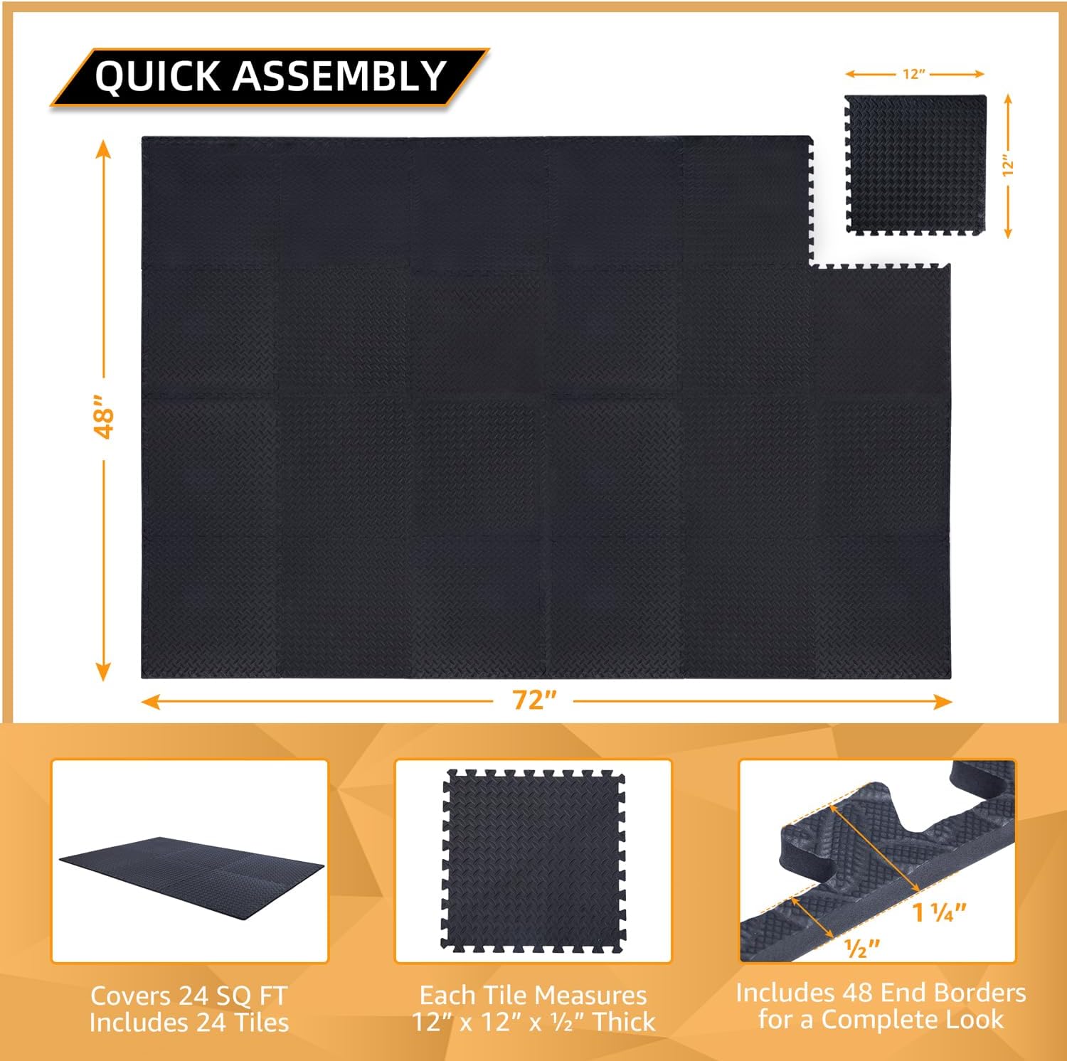 24 Pack 1.27cm Thick Floor Exercise Mats