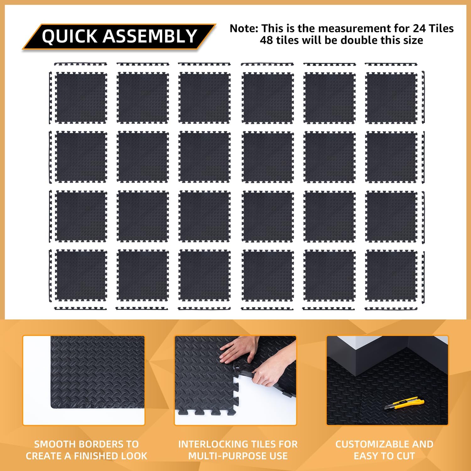 24 Pack 1.27cm Thick Floor Exercise Mats