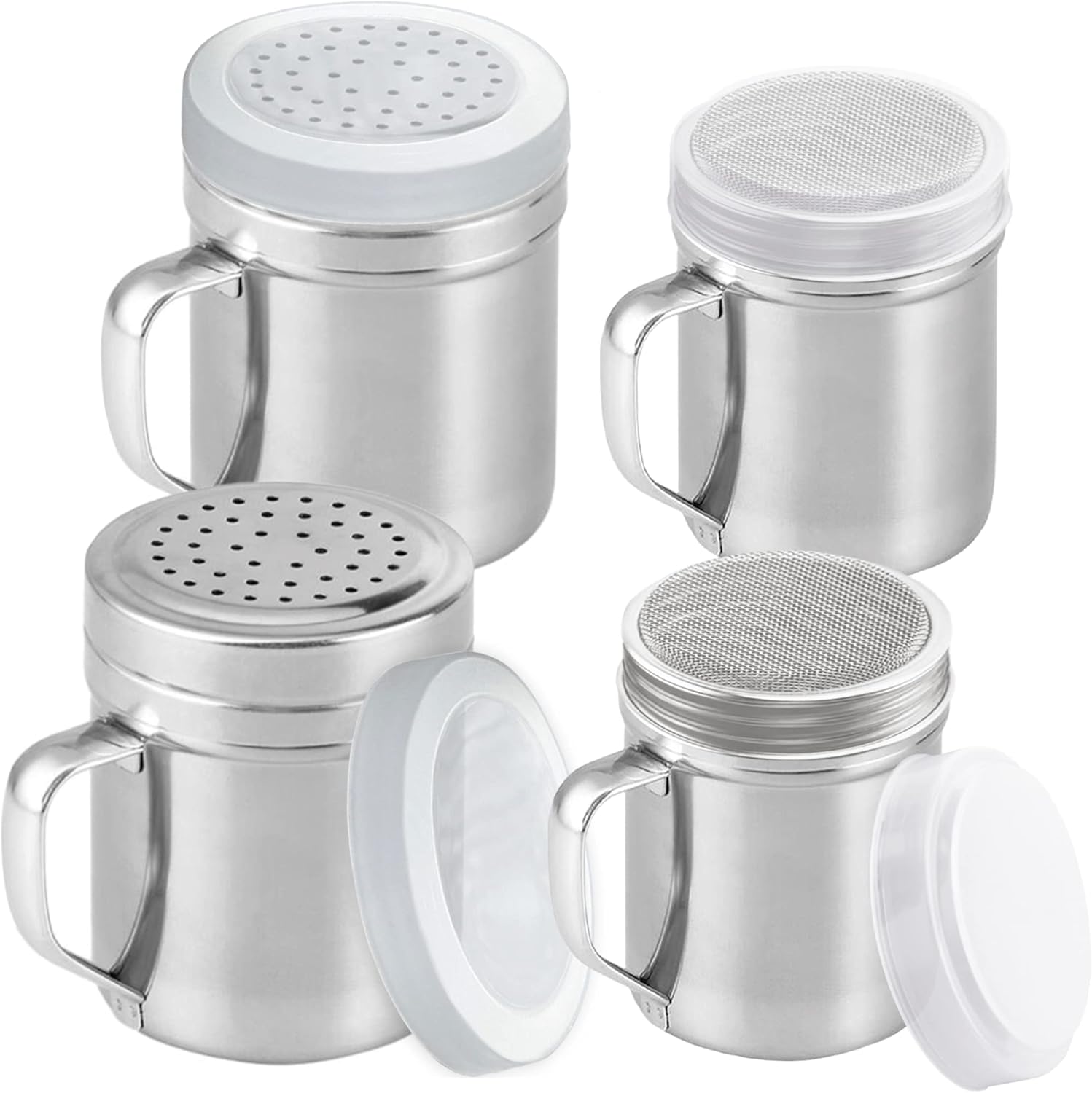 [2-pack] 6oz Fine Mesh Shaker, [2-pack] 10oz Spice Seasonings Shaker With Medium Holes - With Handle and Lids