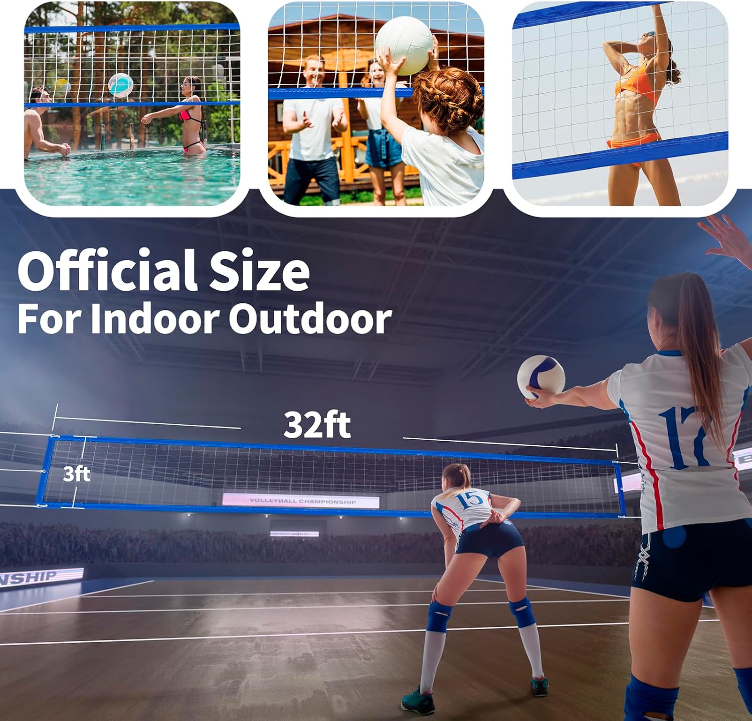 Pro Volleyball Net, 32x3 ft, Heavy Duty