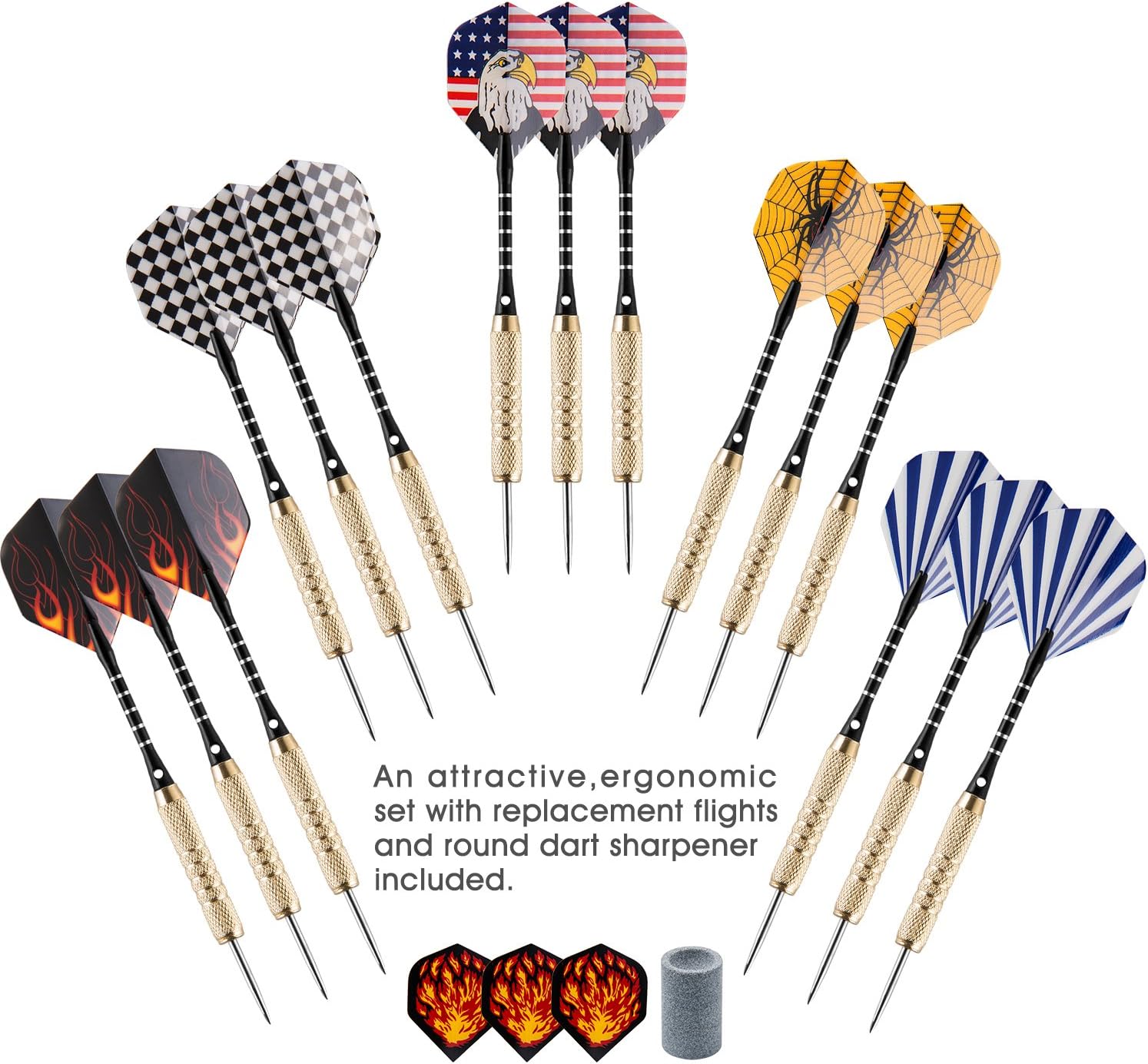 15 Piece Steel Tip Darts, 18 Grams