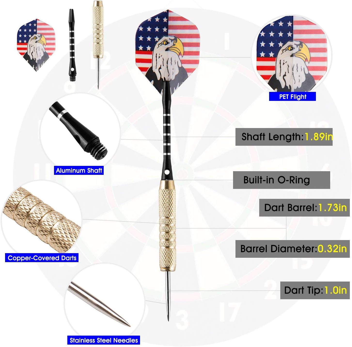 15 Piece Steel Tip Darts, 18 Grams