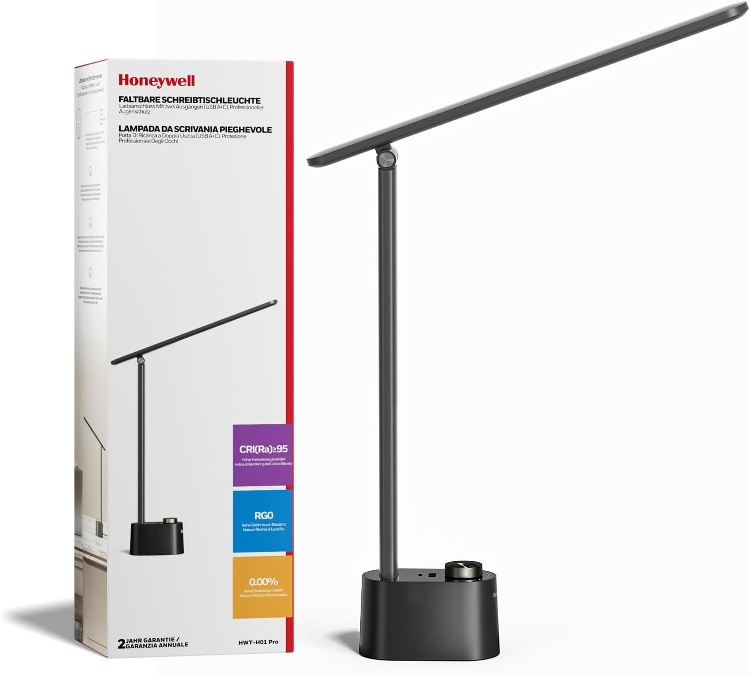 Foldable LED Desk Lamp with USB Ports, Black