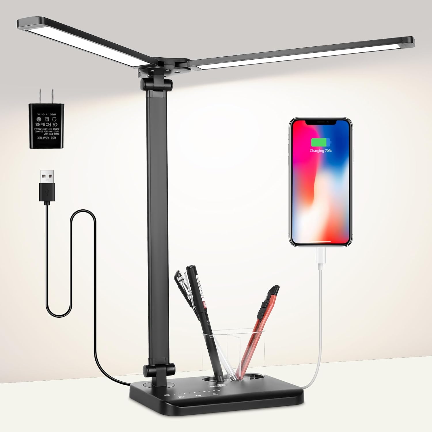 Double Head Table Lamp, Black