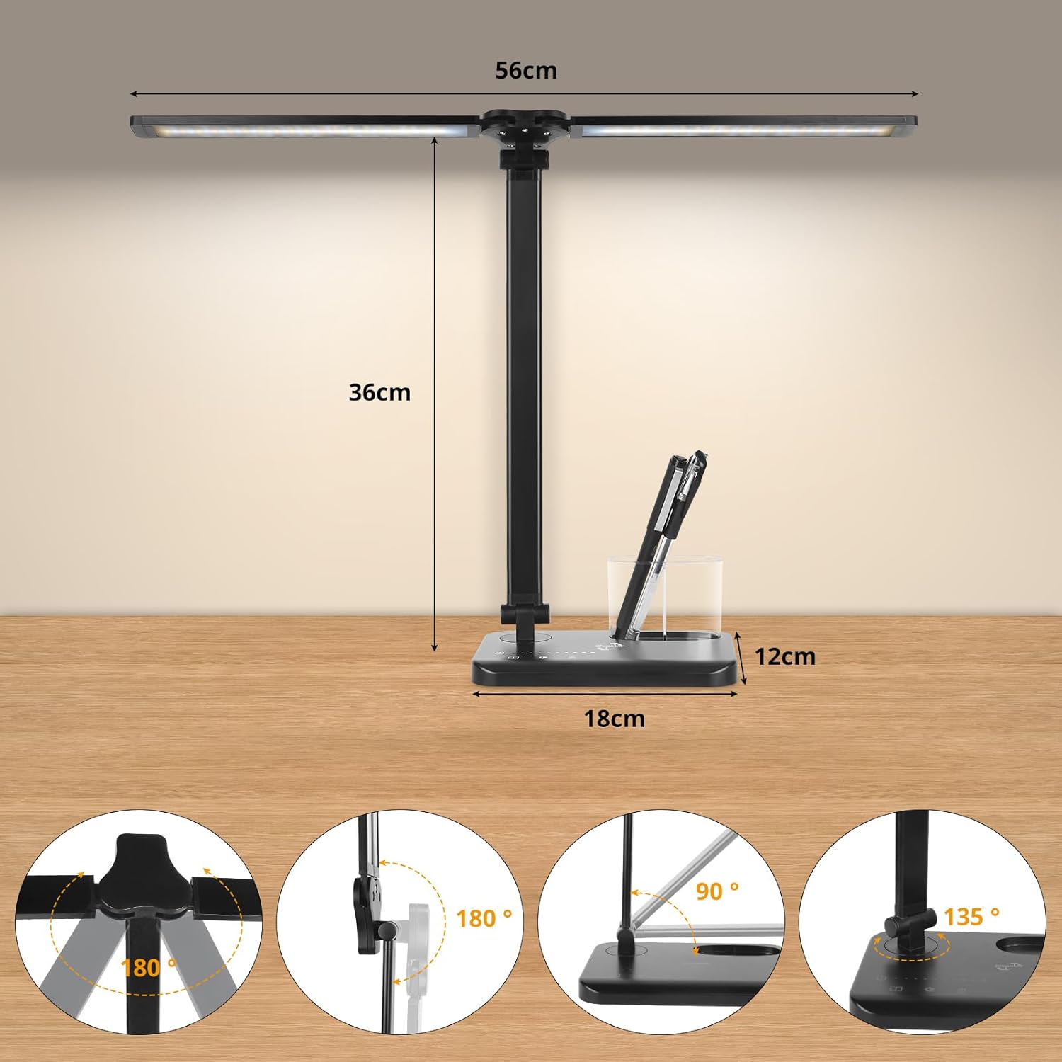 Double Head Table Lamp, Black