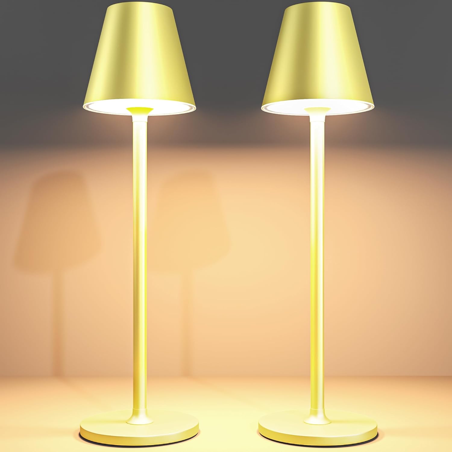 2 Pack LED Cordless Table Lamp, Champagne Gold