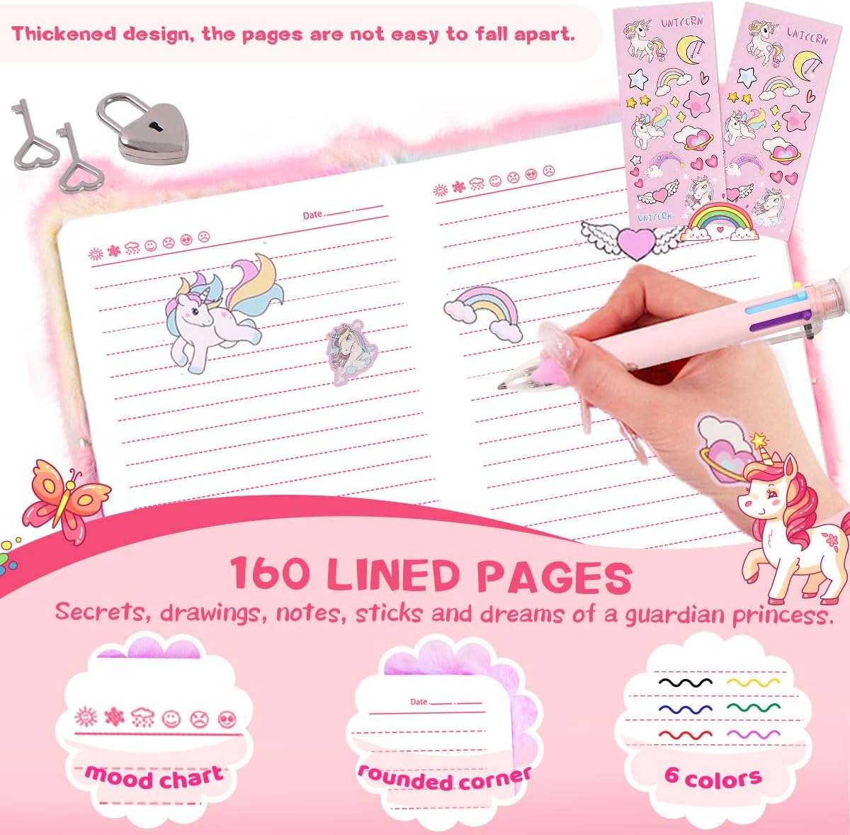 Girl Cat Diary, Lock & Key, Tie-Dye Fuzzy Diary, Ages 4-12