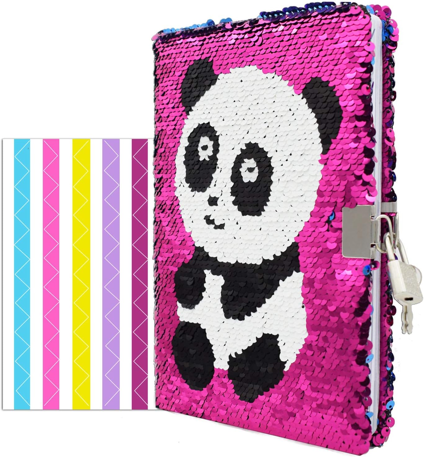 Sequin Notebook, Panda Diary, A5, 78 Sheets, Rose Red to Blue
