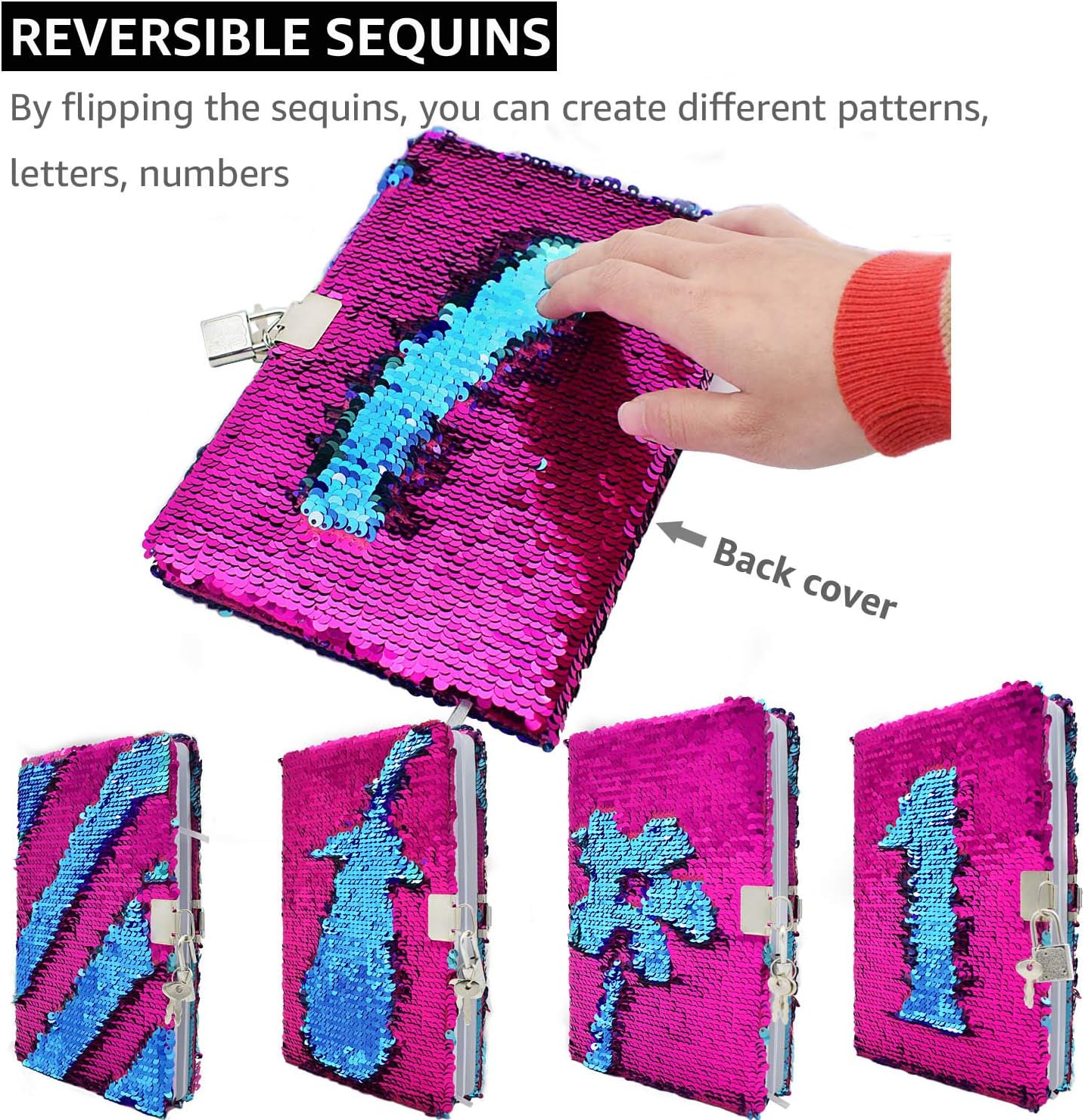 Sequin Notebook, Panda Diary, A5, 78 Sheets, Rose Red to Blue