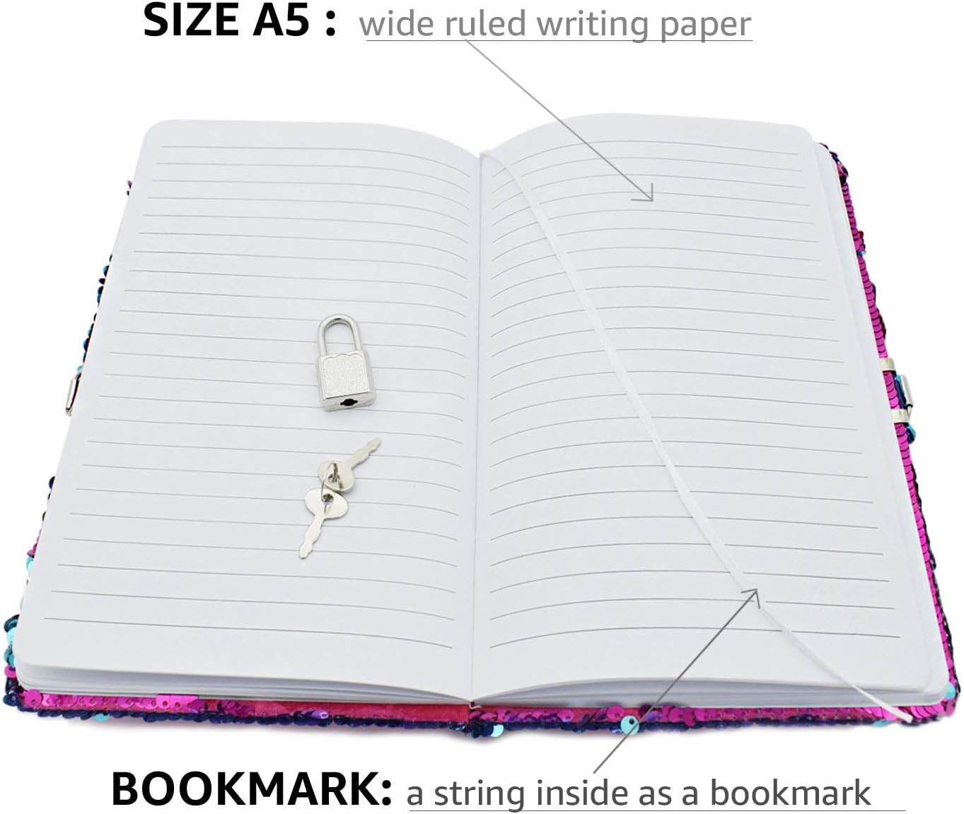 Sequin Notebook, Panda Diary, A5, 78 Sheets, Rose Red to Blue