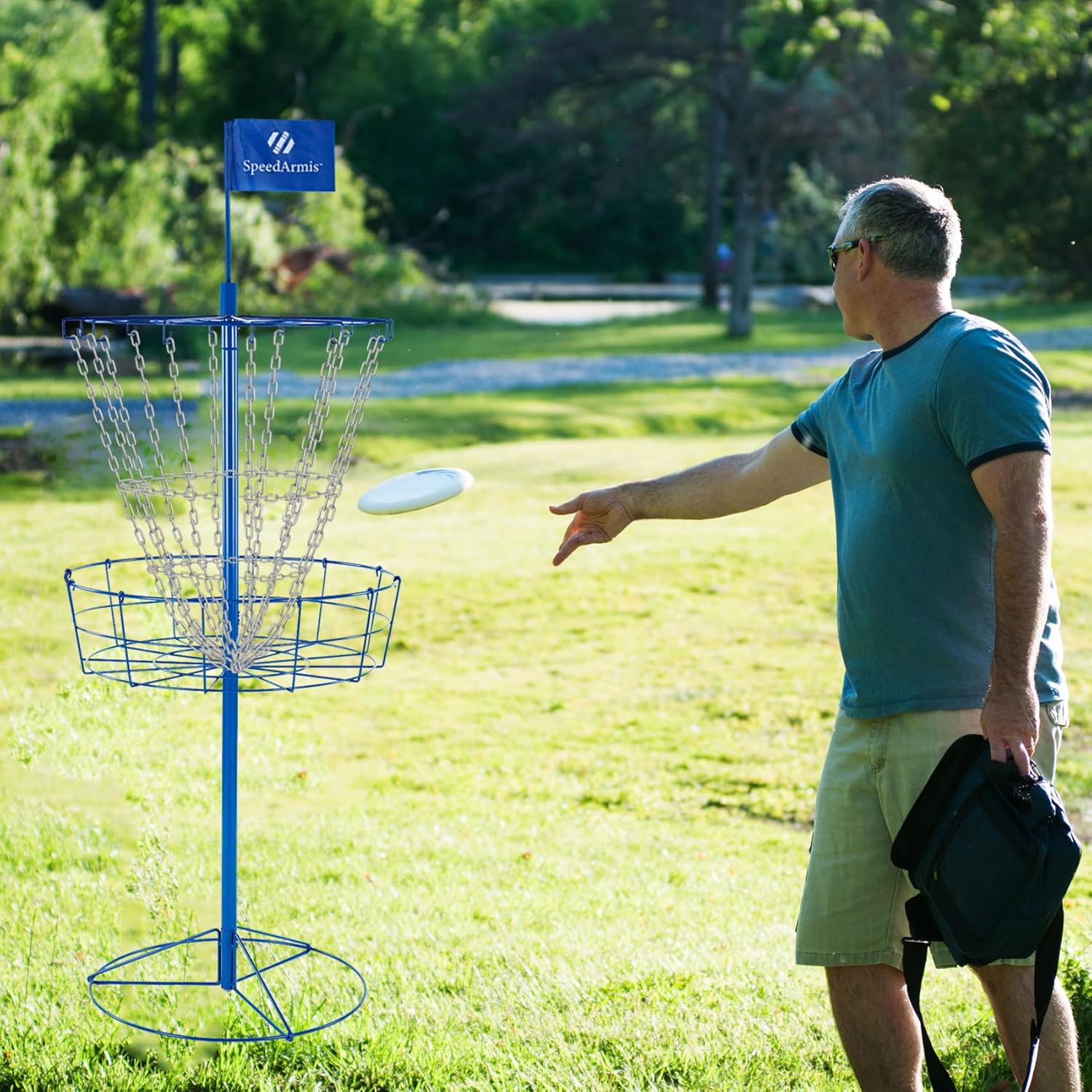 Portable Disc Golf Basket with 12 Steel Chains