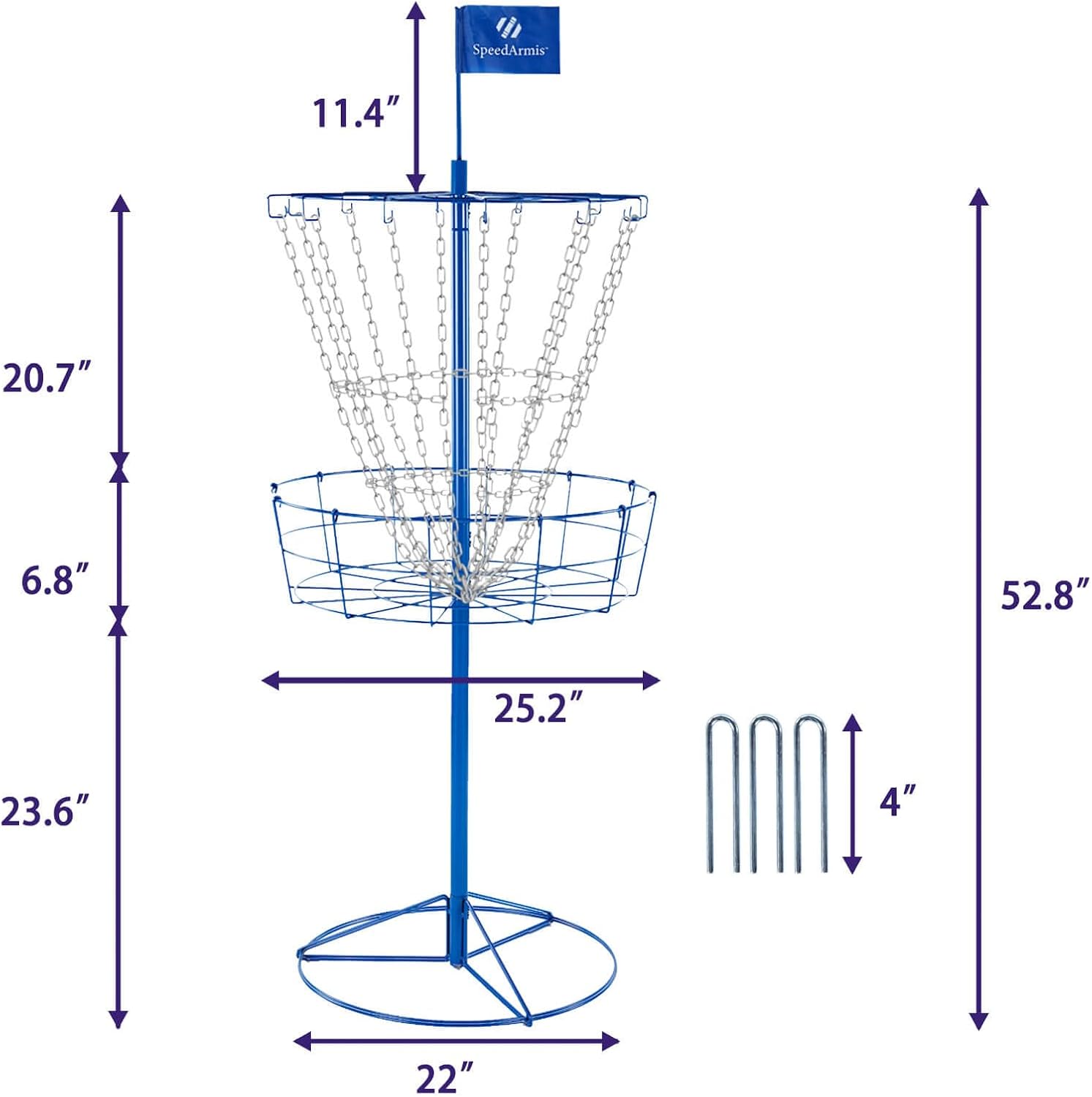Portable Disc Golf Basket with 12 Steel Chains