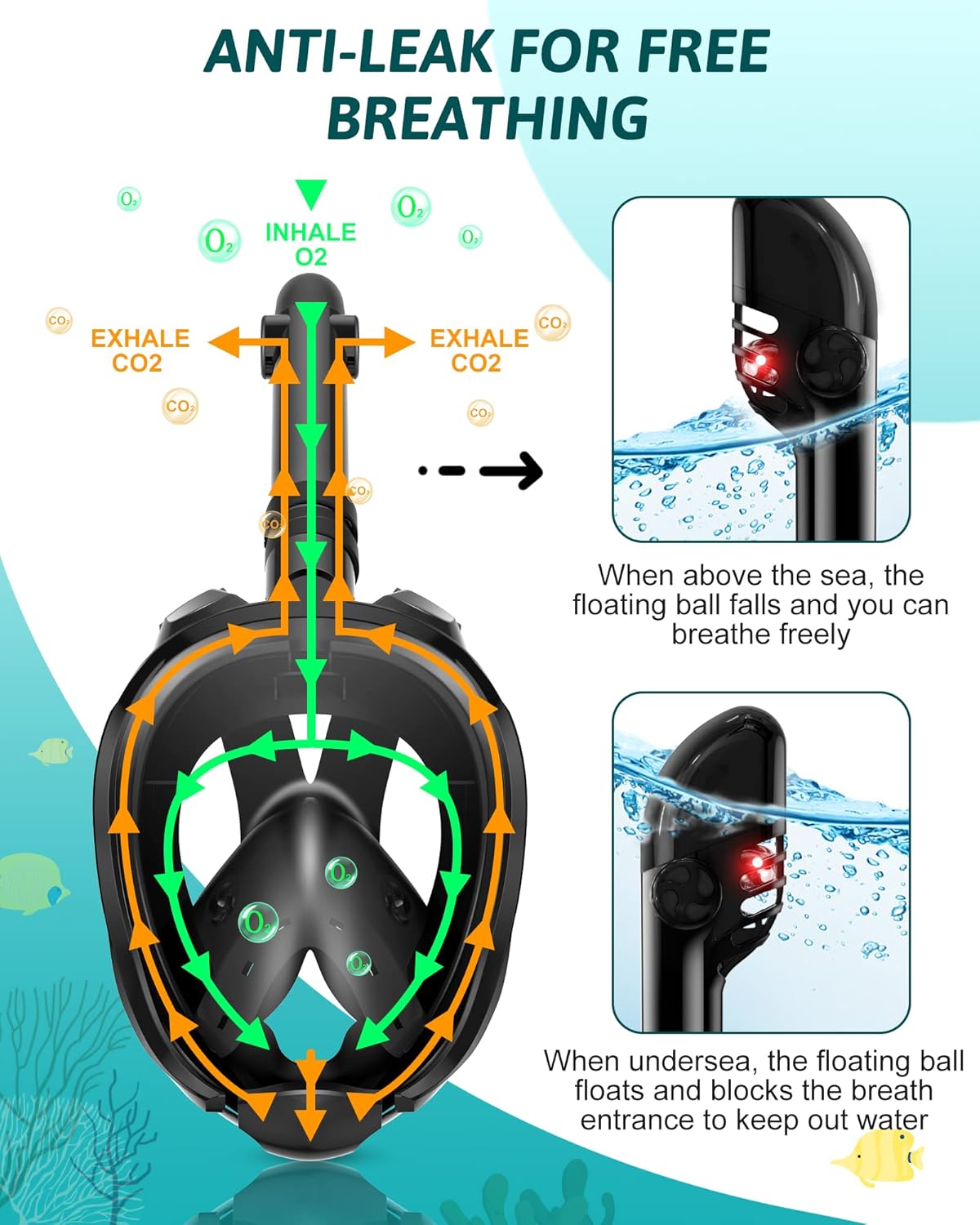 Viginsul Mask Flippers Snorkel Set, Panoramic Anti-Fog