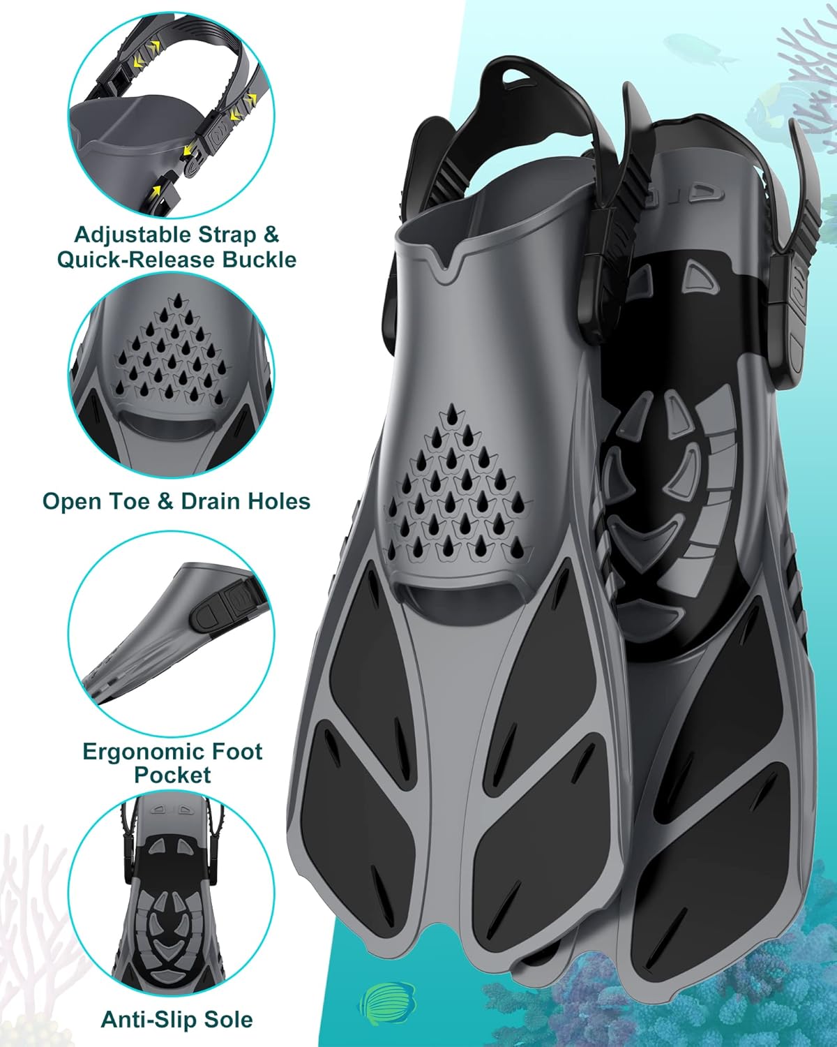 Viginsul Mask Flippers Snorkel Set, Panoramic Anti-Fog