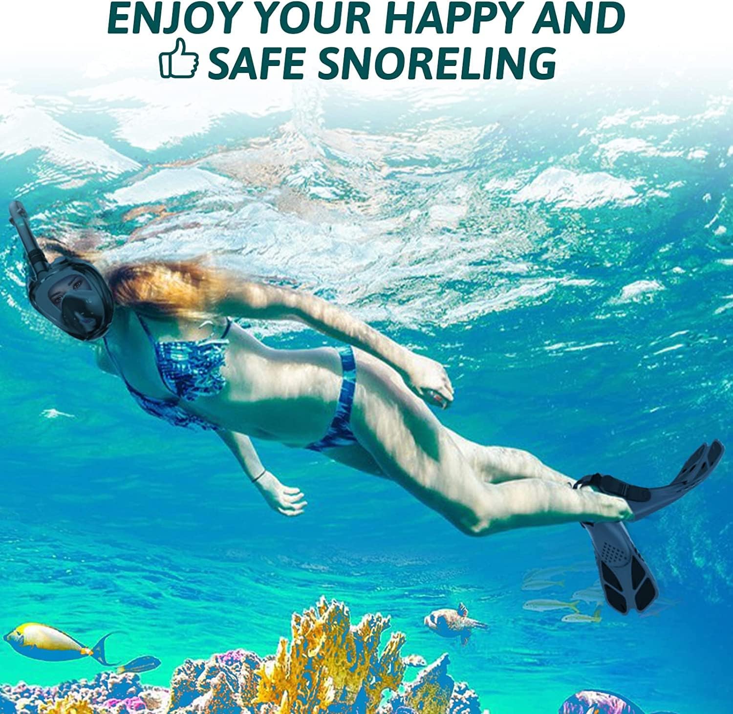 Viginsul Mask Flippers Snorkel Set, Panoramic Anti-Fog