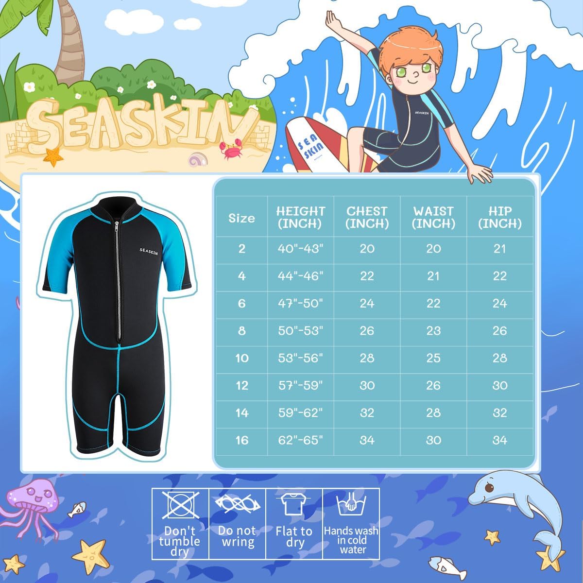 Kids Wetsuit, 2mm Front Zip, 3mm Back Zip