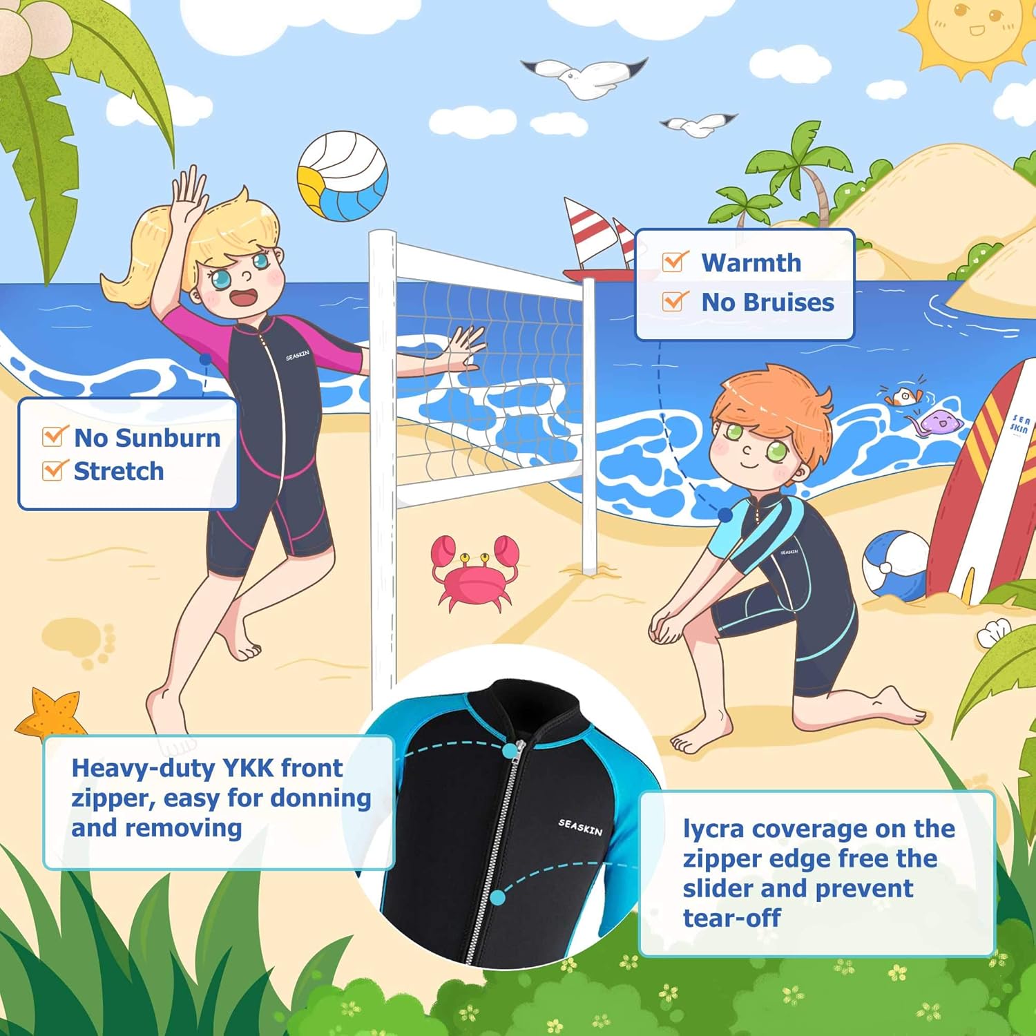 Kids Wetsuit, 2mm Front Zip, 3mm Back Zip
