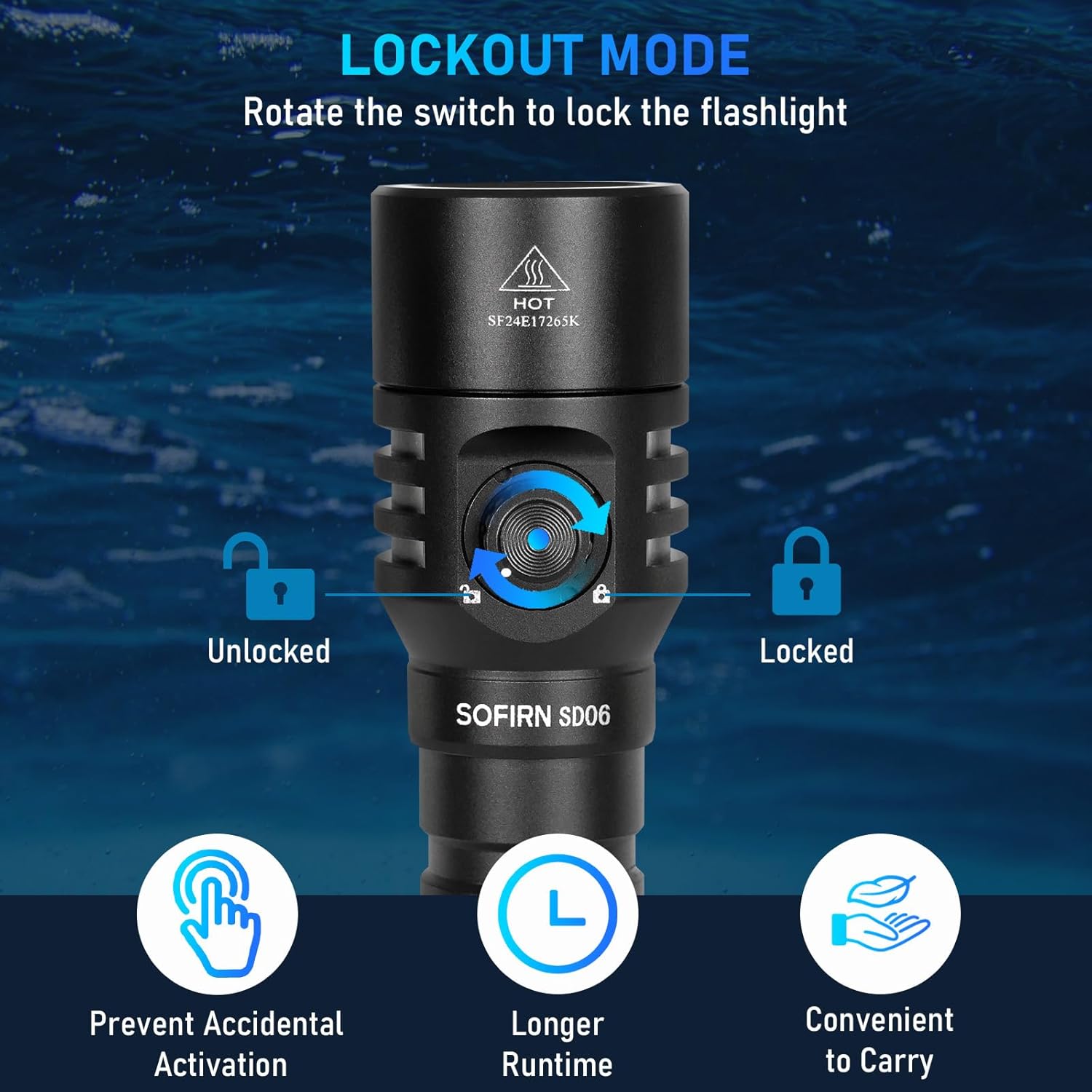 SD06 Scuba Diving Flashlight, 3200 Lumens