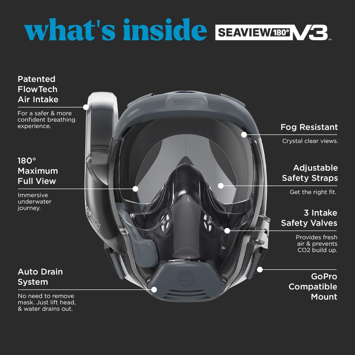 180 V3 Full Face Snorkel Mask for Adults