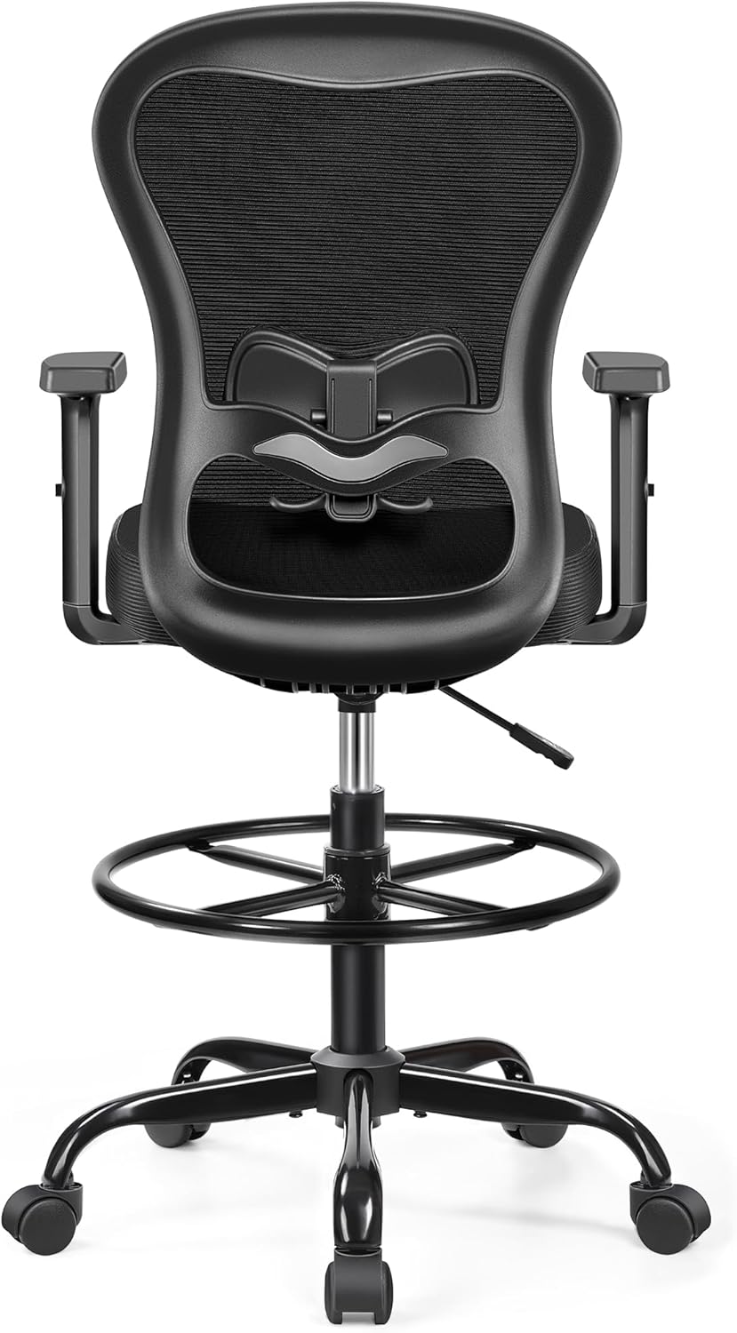 Primy Drafting Chair Ergonomic High Level Office Chair,High Back Breathable Mesh Desk Chair with Adjustable Footrest Ring Lumbar Support 2D Armrest,Executive Swivel Comfort Office Chair for Home Work Art