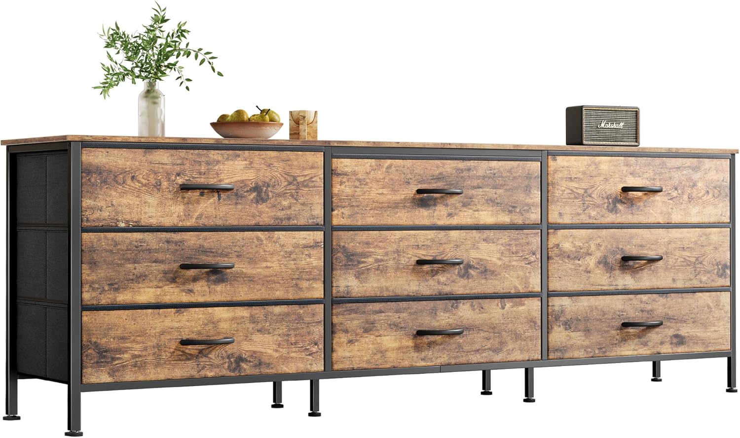 Huuger 63" Bedroom Dresser, Armoire Dresser with 9 Drawers, Large TV Stand for 55, 65, 70" TVs, Entertainment Center with Storage, Wide Dresser, Rustic Brown