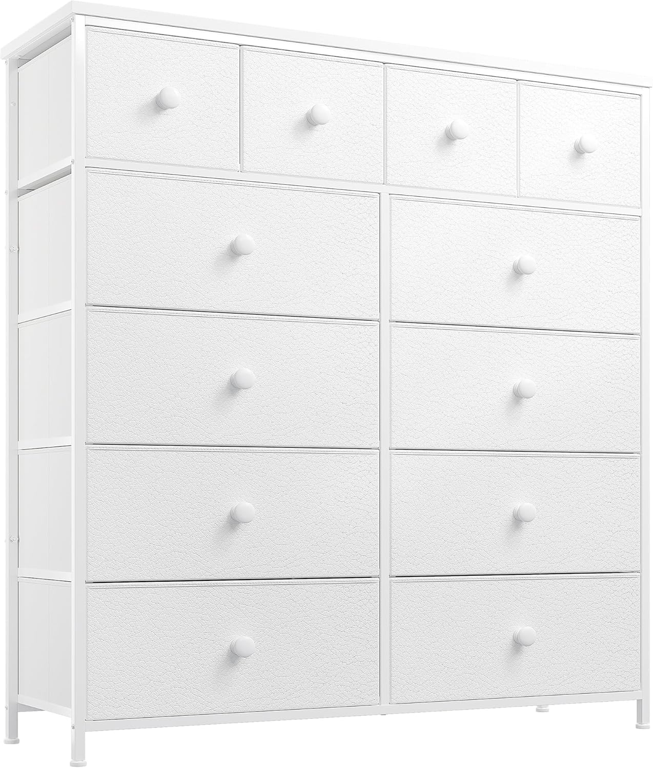 EnHomee Dresser, Bedroom White Dresser with 12 Drawers, Bedroom High Dresser, Fabric Dresser and Chest of Drawers for Bedroom, Closet, Nursery, Girls, 40 inches W x 11 inches D x 43 inches H