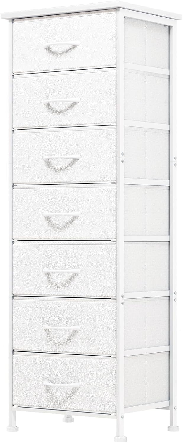 Fixwal White Bedroom Dresser, Storage Dresser Organizer with 7 Fabric Drawers, Closet Nightstand Furniture, Entryway, Hallway