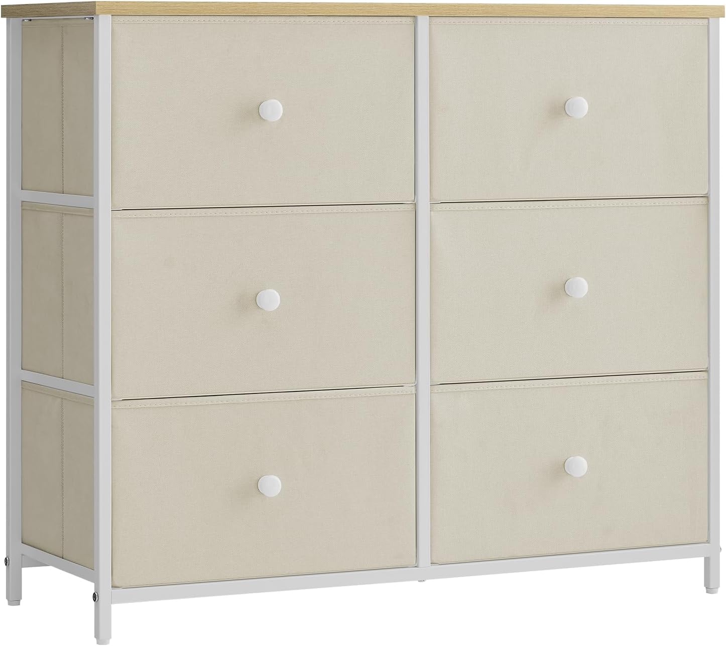 Bedroom Dresser, Chest of Drawers, 6 Drawer Dresser, Closet Fabric Dresser with Metal Frame, Camel Yellow and Cream White ULTS323W01