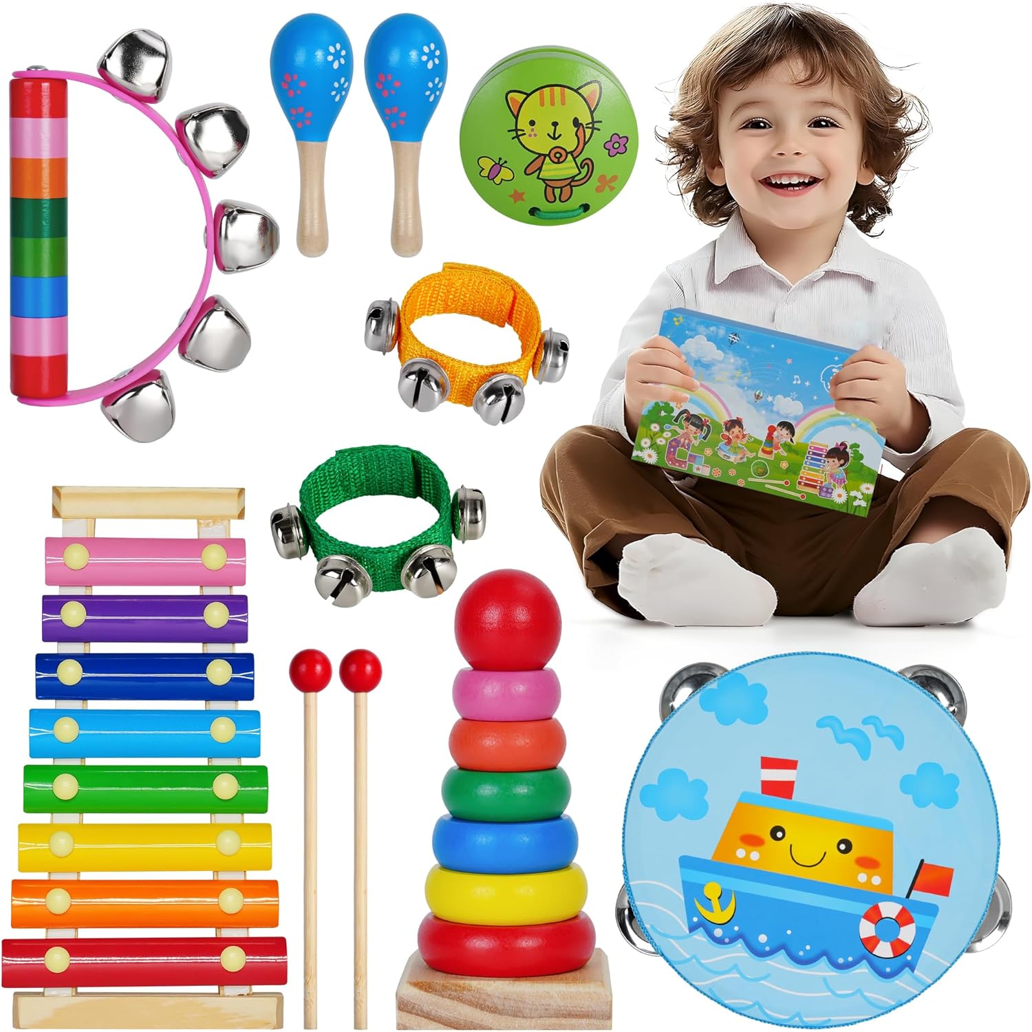 Musical Instruments for Toddlers, Xylophone, Sand Balls, Wooden Toys