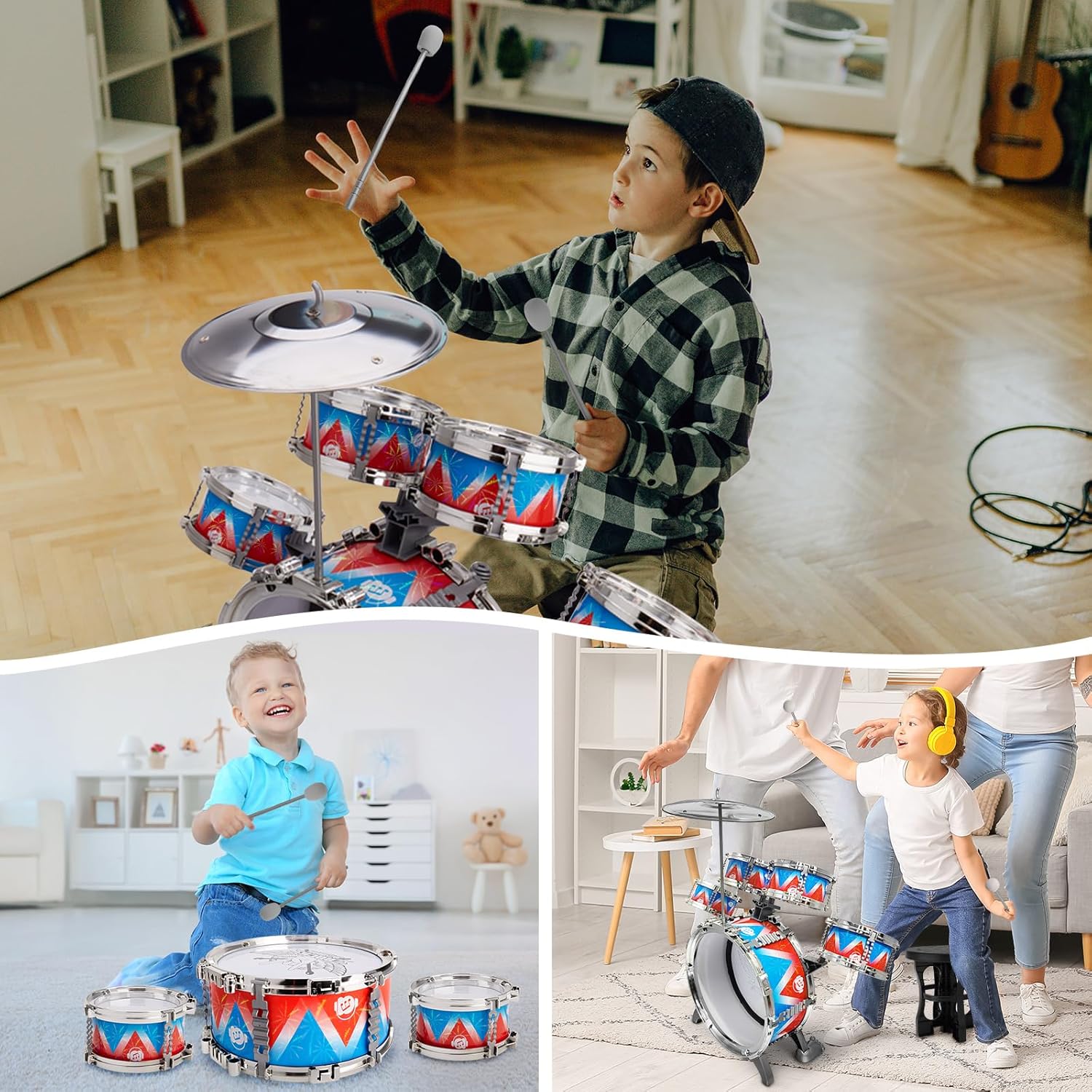 Toddler Drum Set, Jazz Drum Set with Stool, Gift for 3-5 Years Old