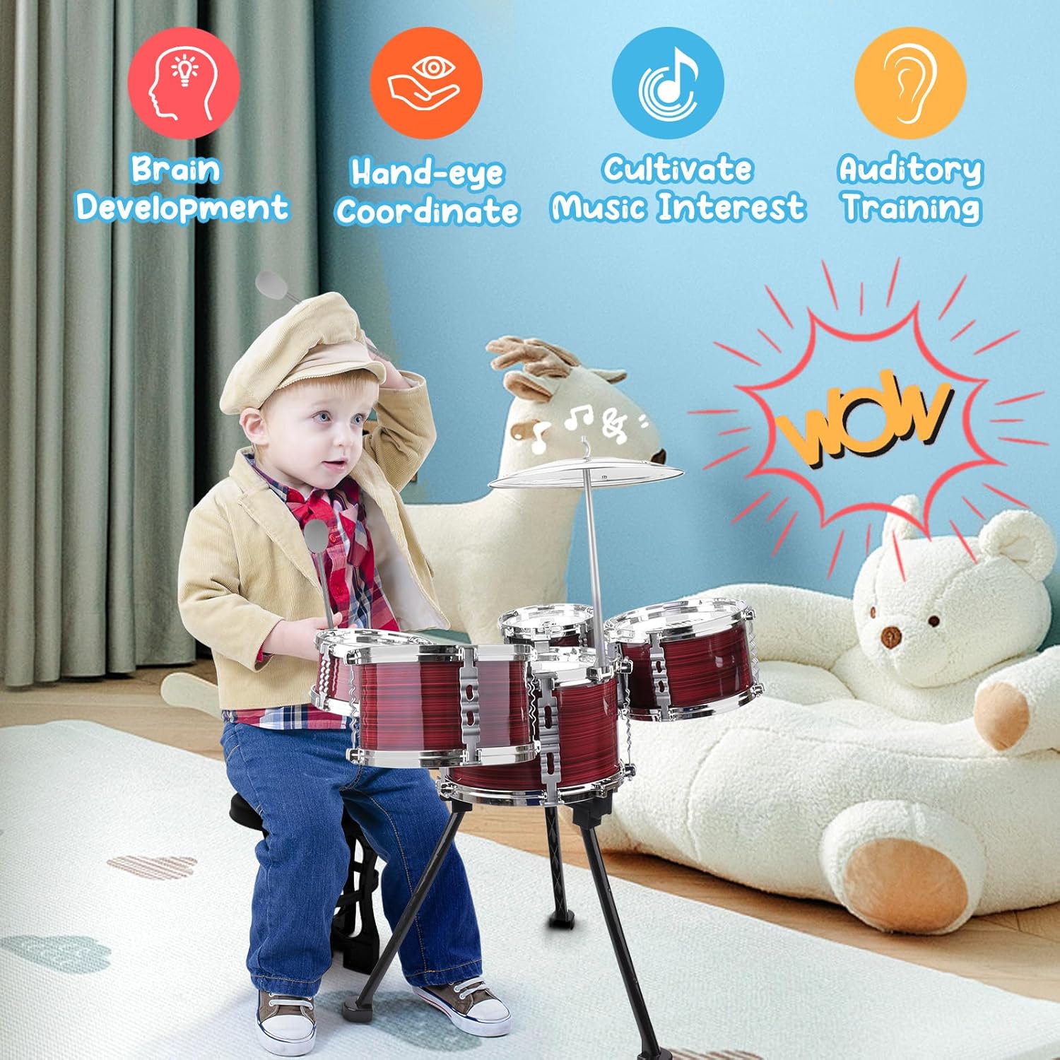 Upgrade Kids Drum Set, 5 Pack Toy Drum Set, Band Rock Drums