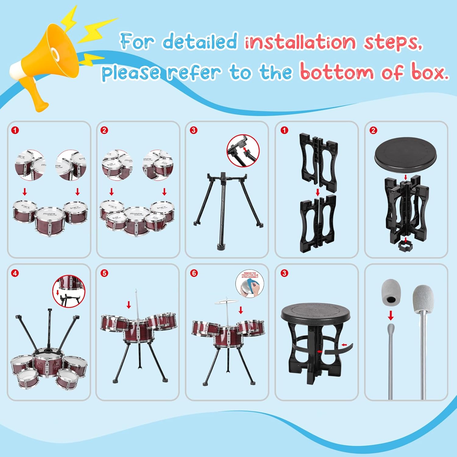 Upgrade Kids Drum Set, 5 Pack Toy Drum Set, Band Rock Drums