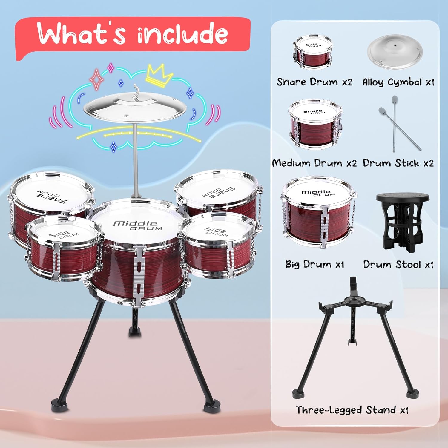 Upgrade Kids Drum Set, 5 Pack Toy Drum Set, Band Rock Drums