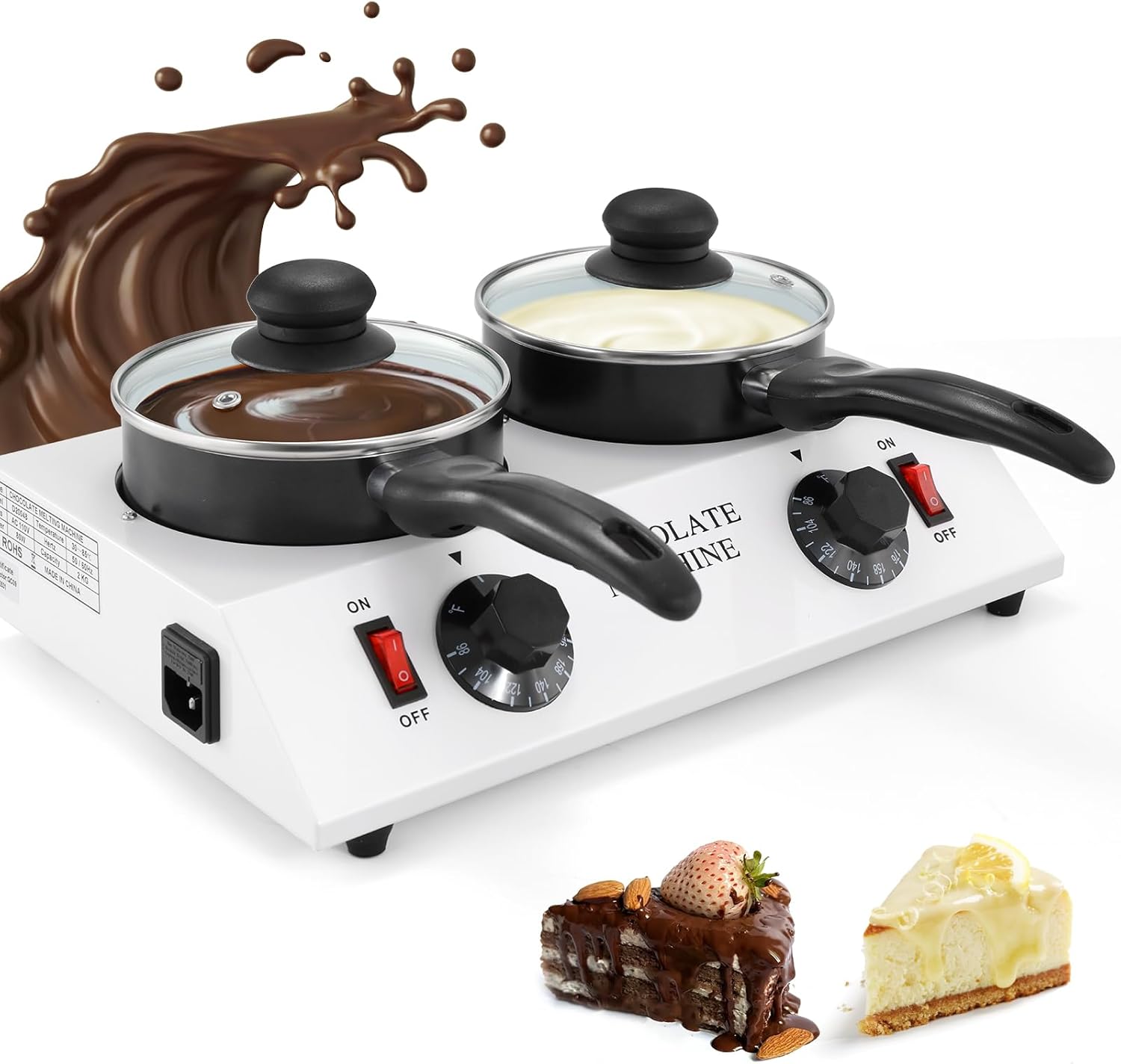 Electric Chocolate Melting Pot - Double Ceramic Pot, 1 Liter Capacity, Precise Temperature Control - Ideal for Home and Commercial Use