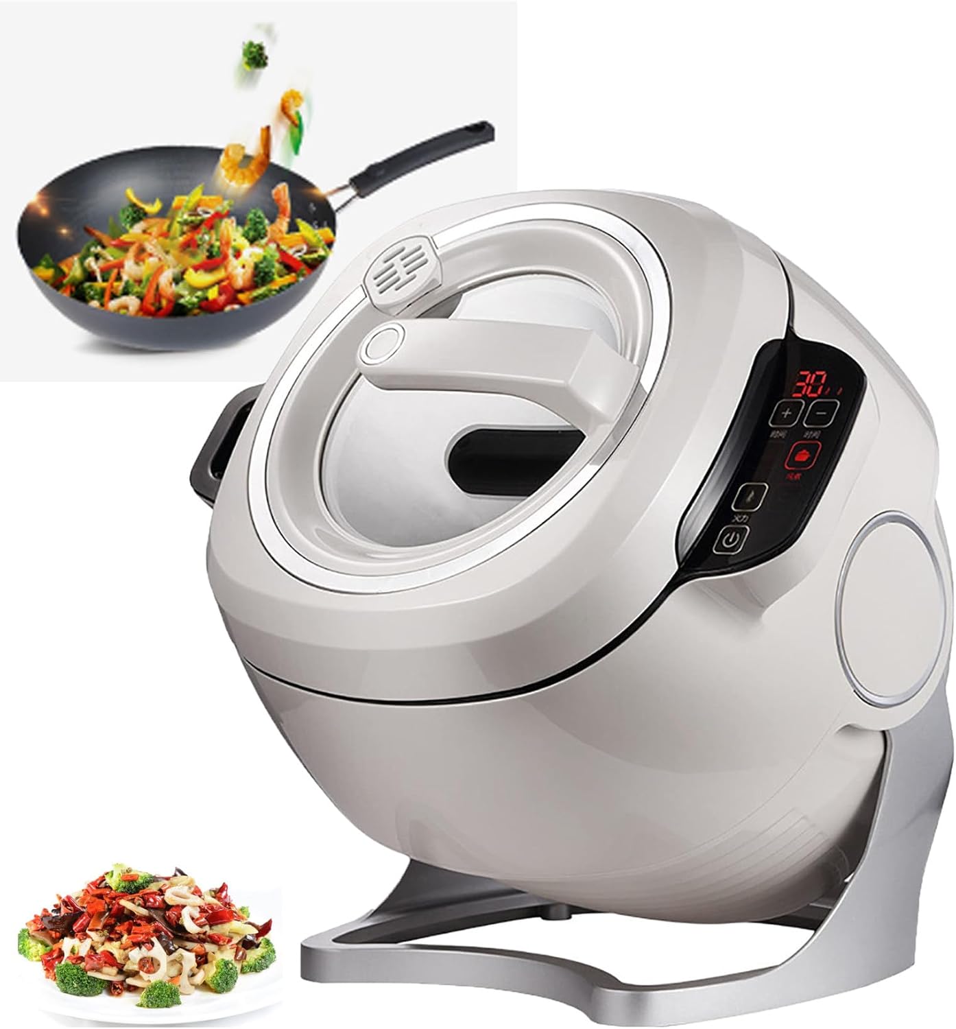 1800W Electric Wok for Home and Commercial,Concave Surface Stainless SteelPowerful Dual Control Mode 10 Power and Temperature 24 Hour Timer Sensor Hob