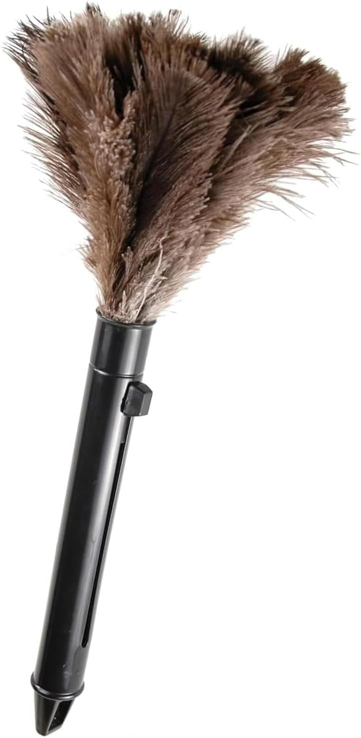 FeelfunFeather Retractable Feather Duster - Genuine Ostrich Feather, Anti-Static, Reusable Eco-Friendly Handheld Cleaner for Keyboard, Home, Car, Office (25.4 to 38.1 cm)1 pc.