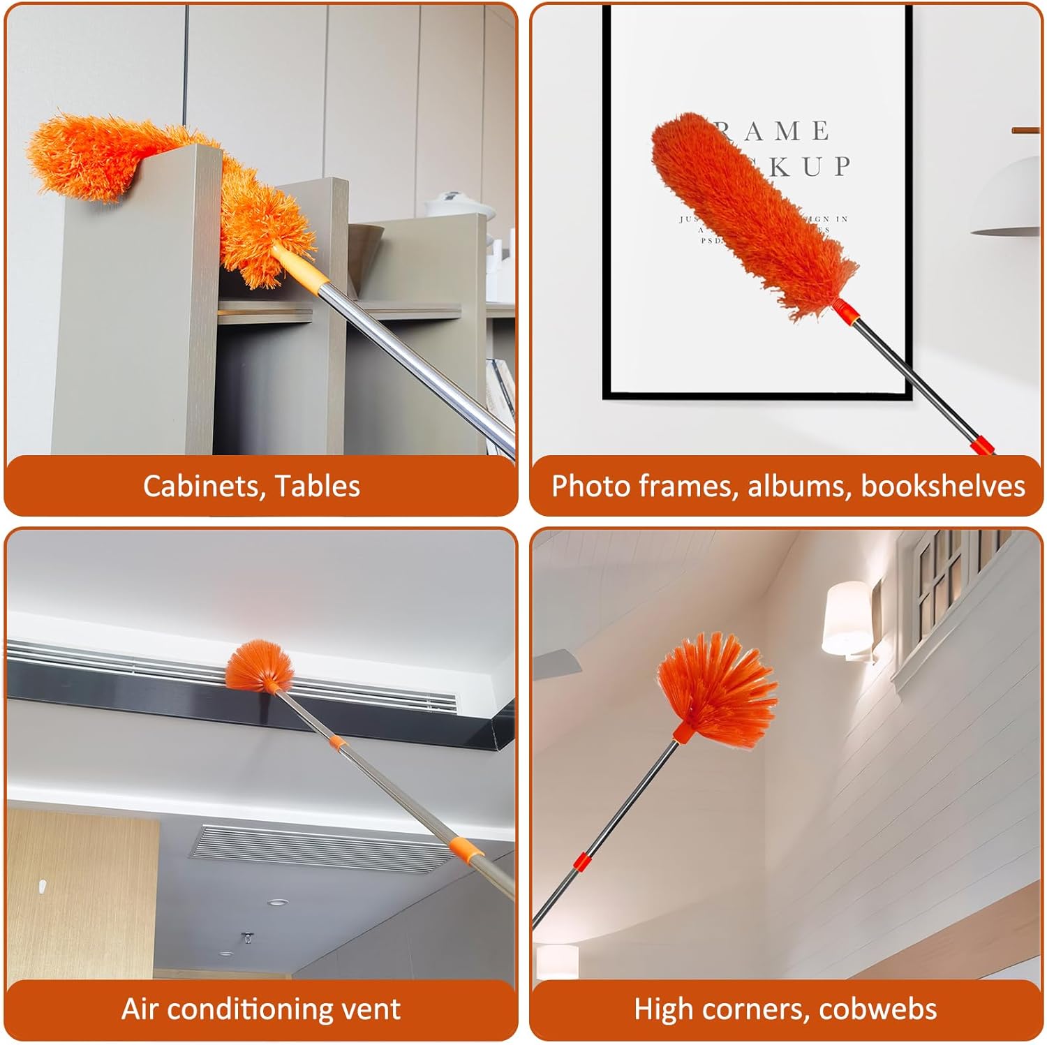 20ft (Approx. 61.4m) High Range Dusting Duster Kit with 2-15ft (Approx. 61.6cm) Extension Pole,Cobweb and Corner Brush Cleaning Dusting Dusting Duster Kit for Cleaning,Microfiber Feather Dusting Duster with Washable Head for Ceiling Fans, Furniture, Households