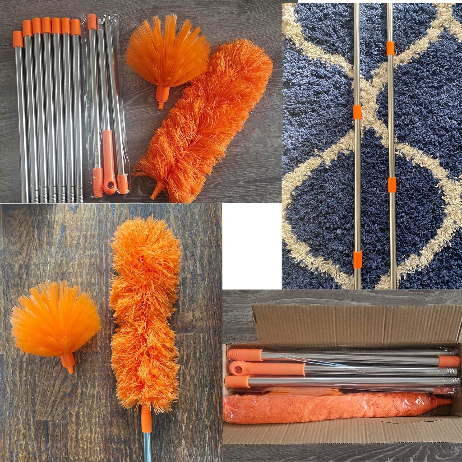 20ft (Approx. 61.4m) High Range Dusting Duster Kit with 2-15ft (Approx. 61.6cm) Extension Pole,Cobweb and Corner Brush Cleaning Dusting Dusting Duster Kit for Cleaning,Microfiber Feather Dusting Duster with Washable Head for Ceiling Fans, Furniture, Households
