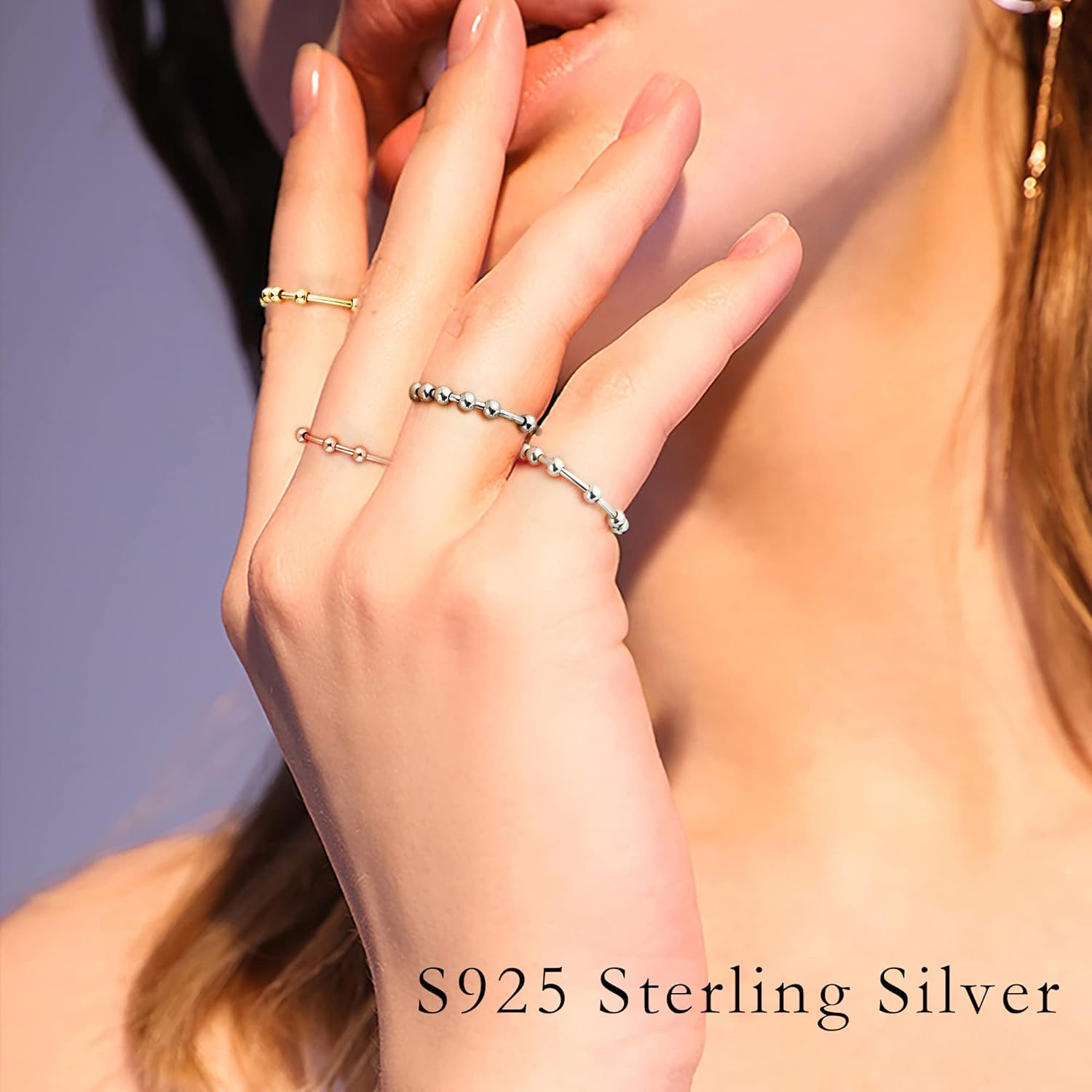 S925 Sterling Silver Gimbal Ring, Anxiety Ring