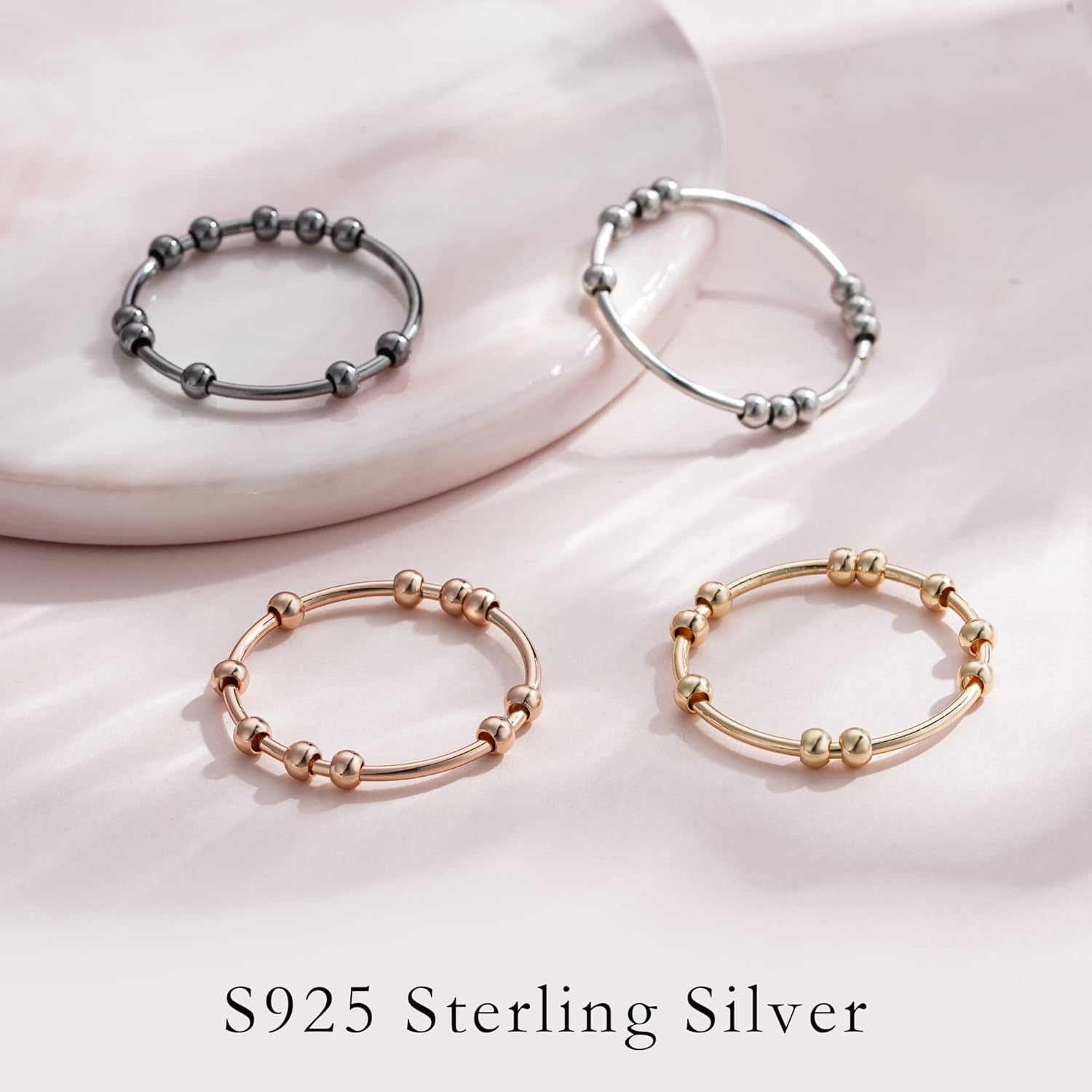 S925 Sterling Silver Gimbal Ring, Anxiety Ring