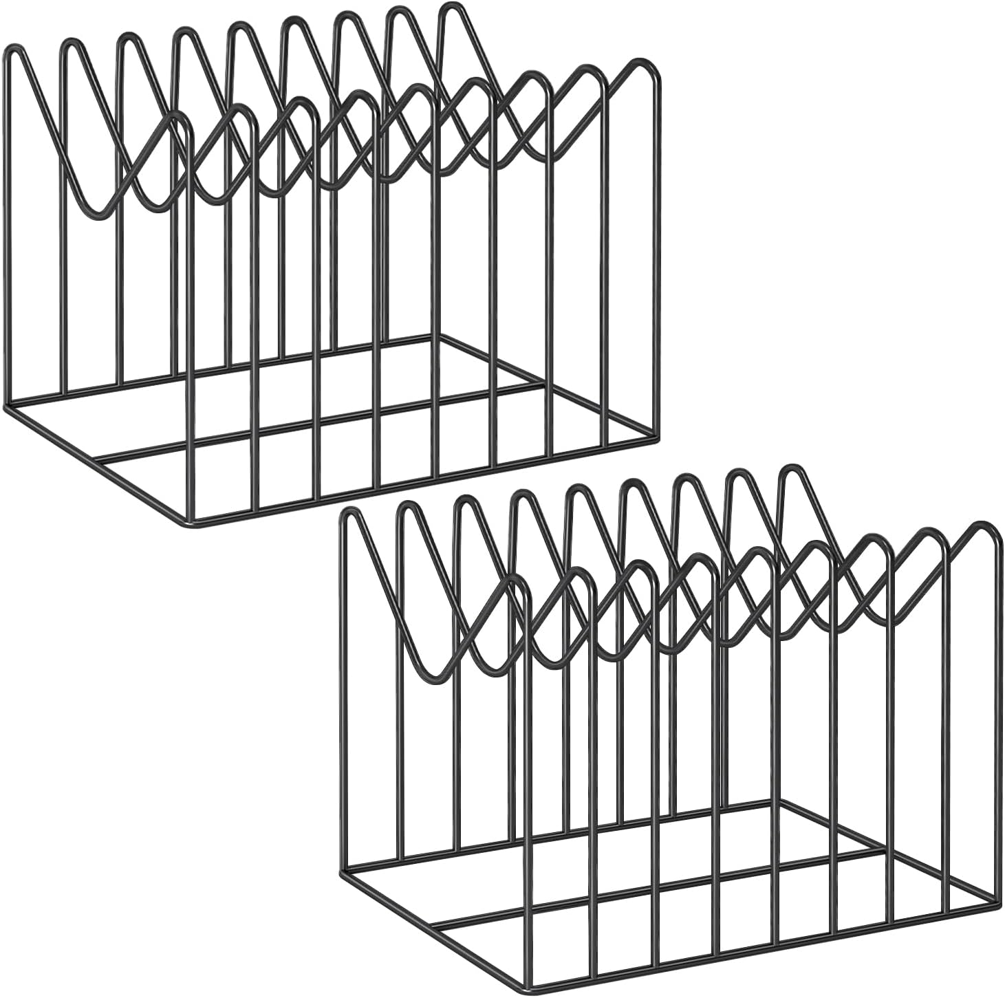 TOPCJ 2-Set Wire File Organizer for Desktop, Folders/Racks/Stands, File Sorting Organizer, Desktop Record/Clipboard Holder, 8-Segment Storage, Scratch/Rust Resistant, Steel Stabilized Stand, Black