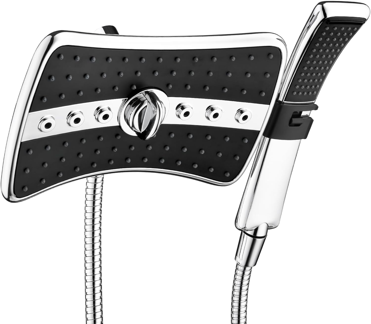 Dual Shower Head Combo Set, Handheld Shower Head Shower Head Combo, Black Finish, 60 Inch Long Stainless Steel Shower Hose, Chrome Plated