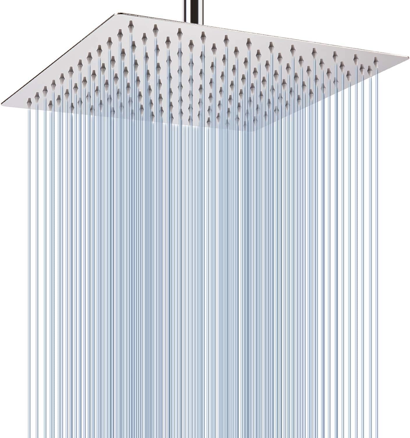 Voolan rain shower head - High flow large shower head made of stainless steel - Waterfall bathroom square shower head - Ceiling or wall mounted (30.48 cm chrome)