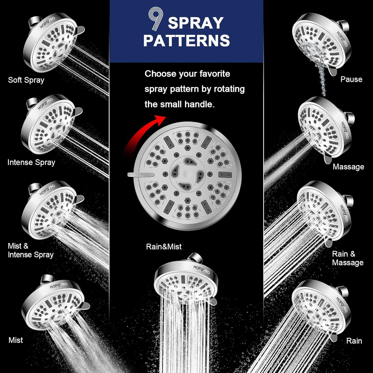 9 Settings High Pressure Shower Head