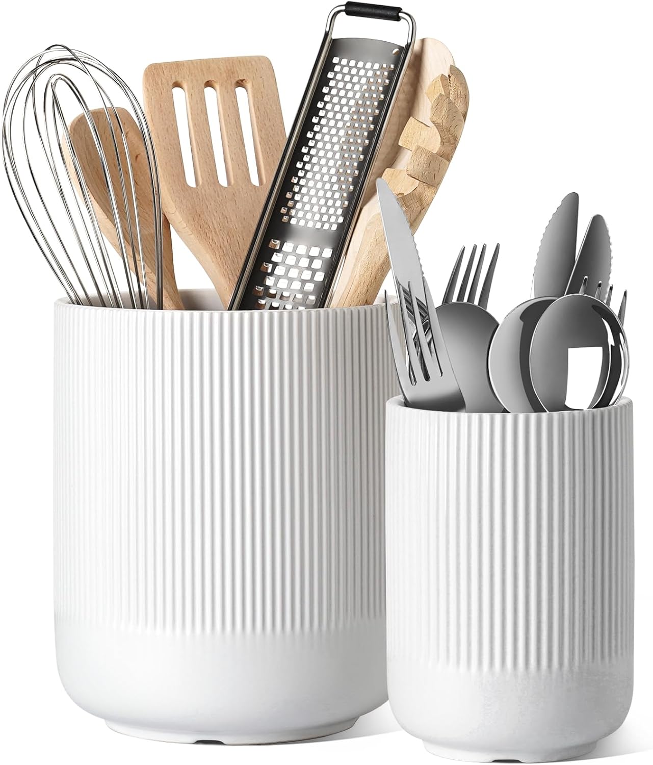 getstar utensil holder, 360 rotating large kitchen utensil holder, ceramic cooking utensil holder for kitchen counters, with rotating and removable wooden base
